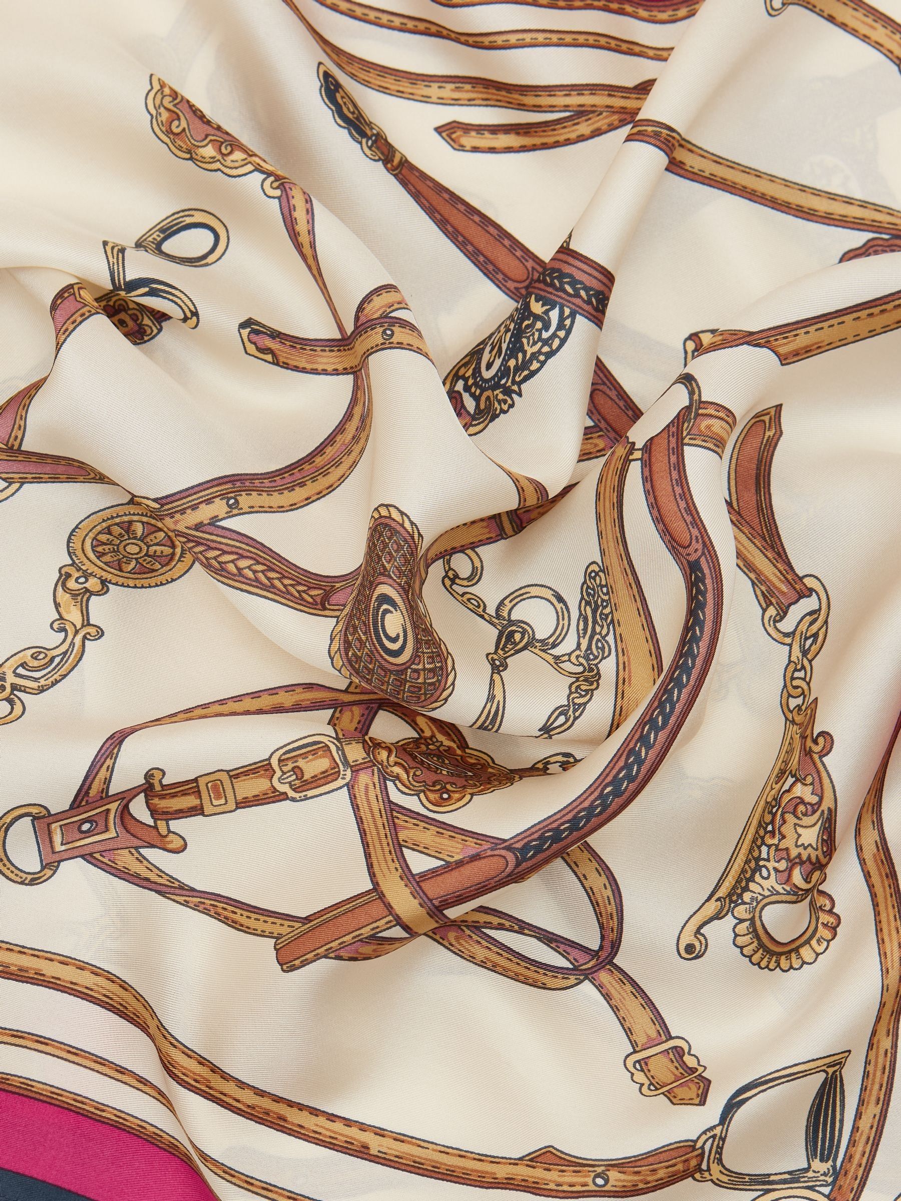 Windsor Cream & Pink Printed Long Silk Scarf | Joules