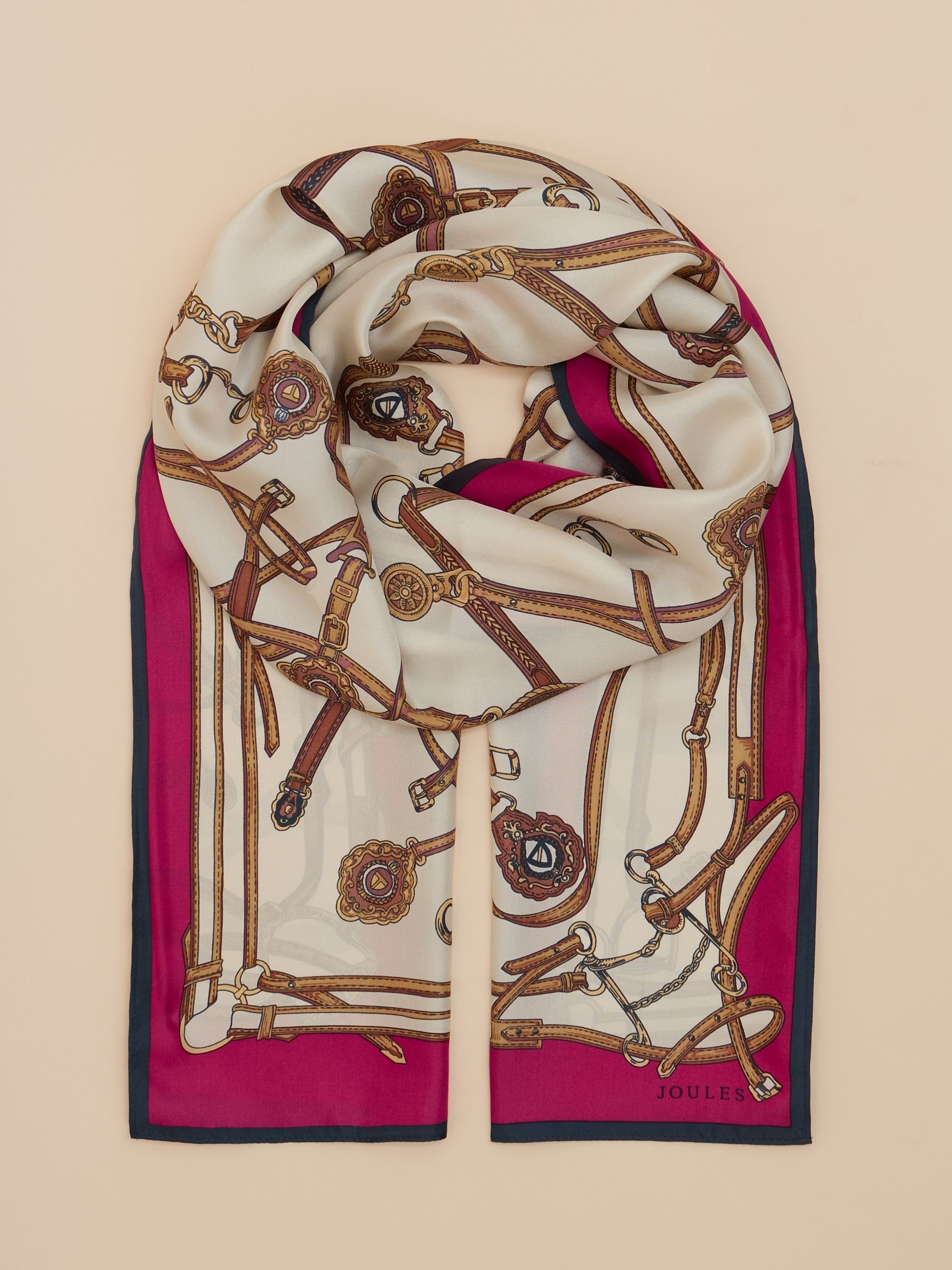 Windsor Cream & Pink Printed Long 100% Silk Scarf - Image 6 of 6