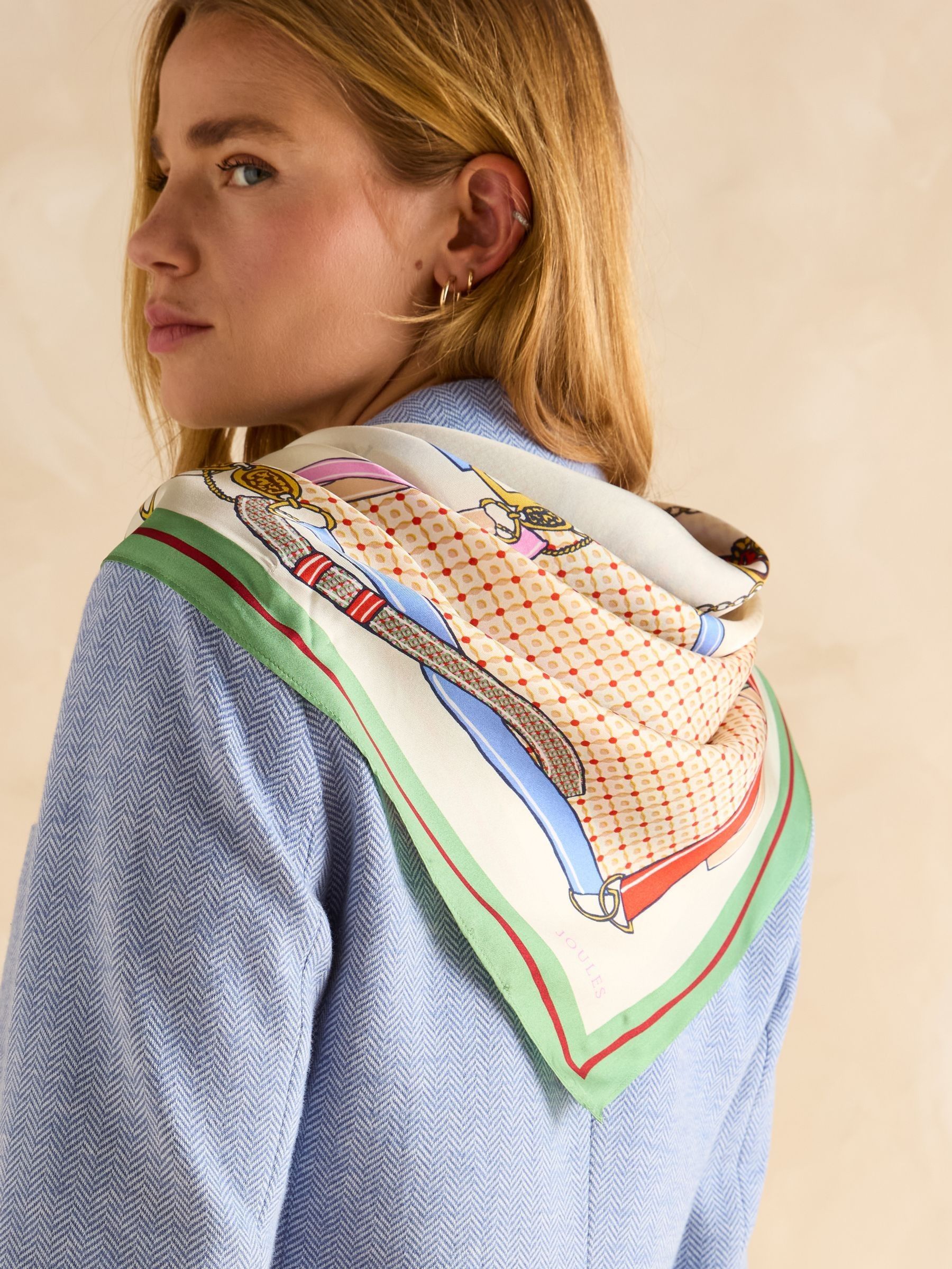 Bloomfield Green/Ecru Square 100% Silk Scarf - Image 2 of 5