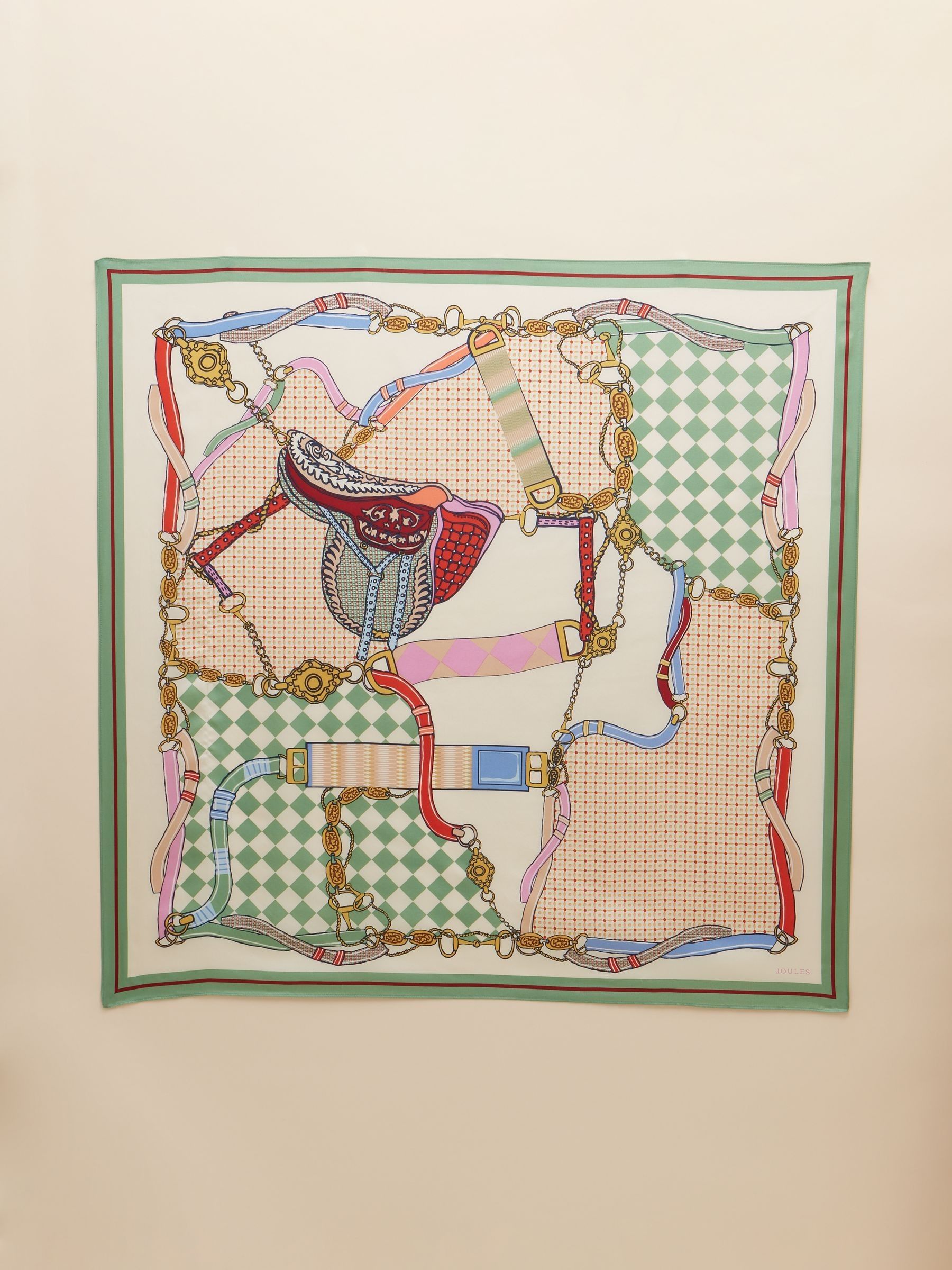 Bloomfield Green/Ecru Square 100% Silk Scarf - Image 3 of 5