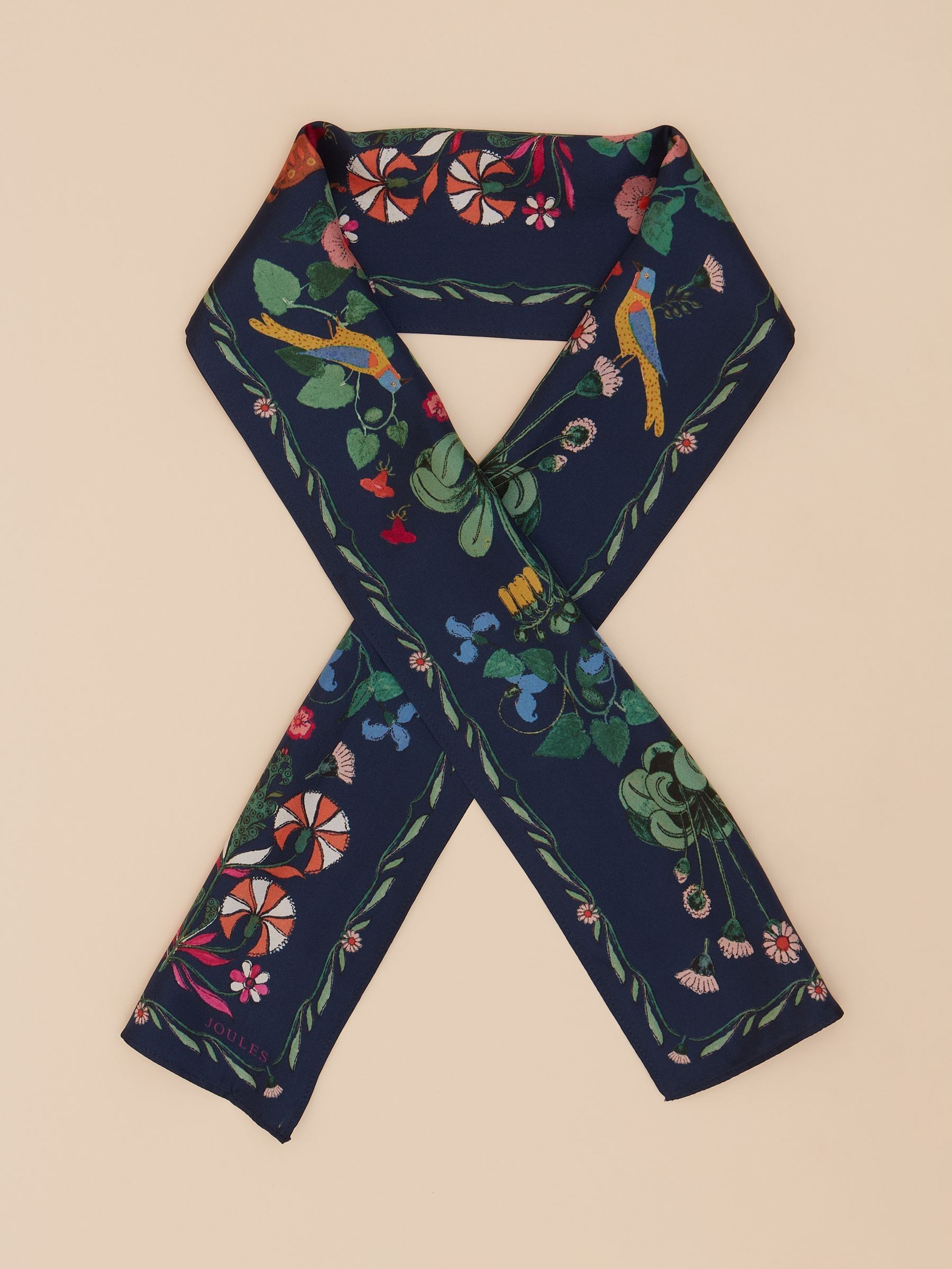 Highgrove Navy Blue Skinny Printed 100% Silk Scarf - Image 6 of 6