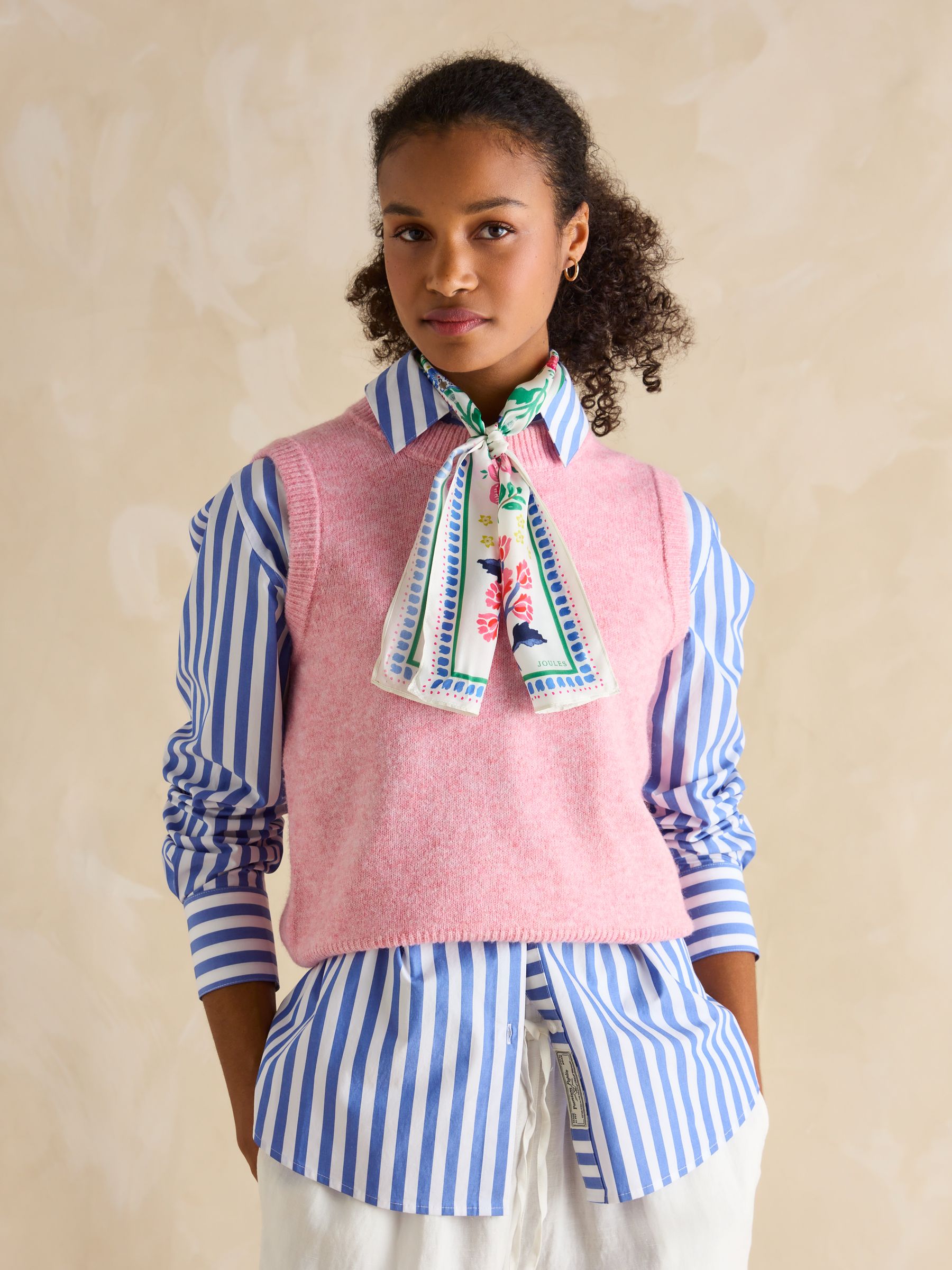 Highgrove Pink/Cream Skinny Printed Scarf - Image 1 of 5