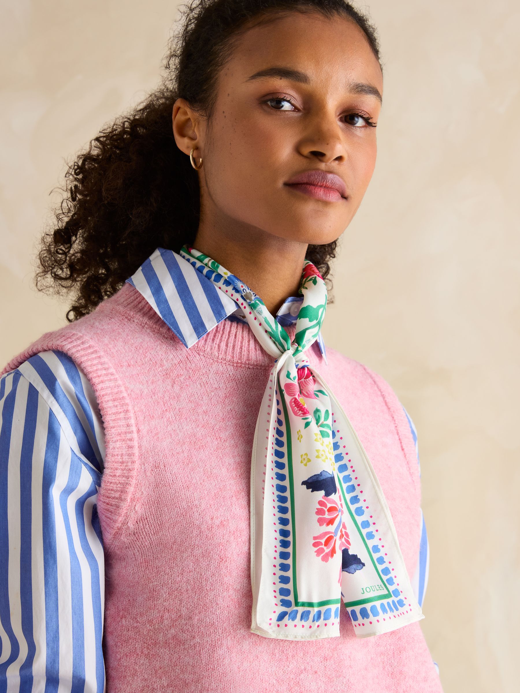 Highgrove Pink/Cream Skinny Printed Scarf - Image 2 of 5
