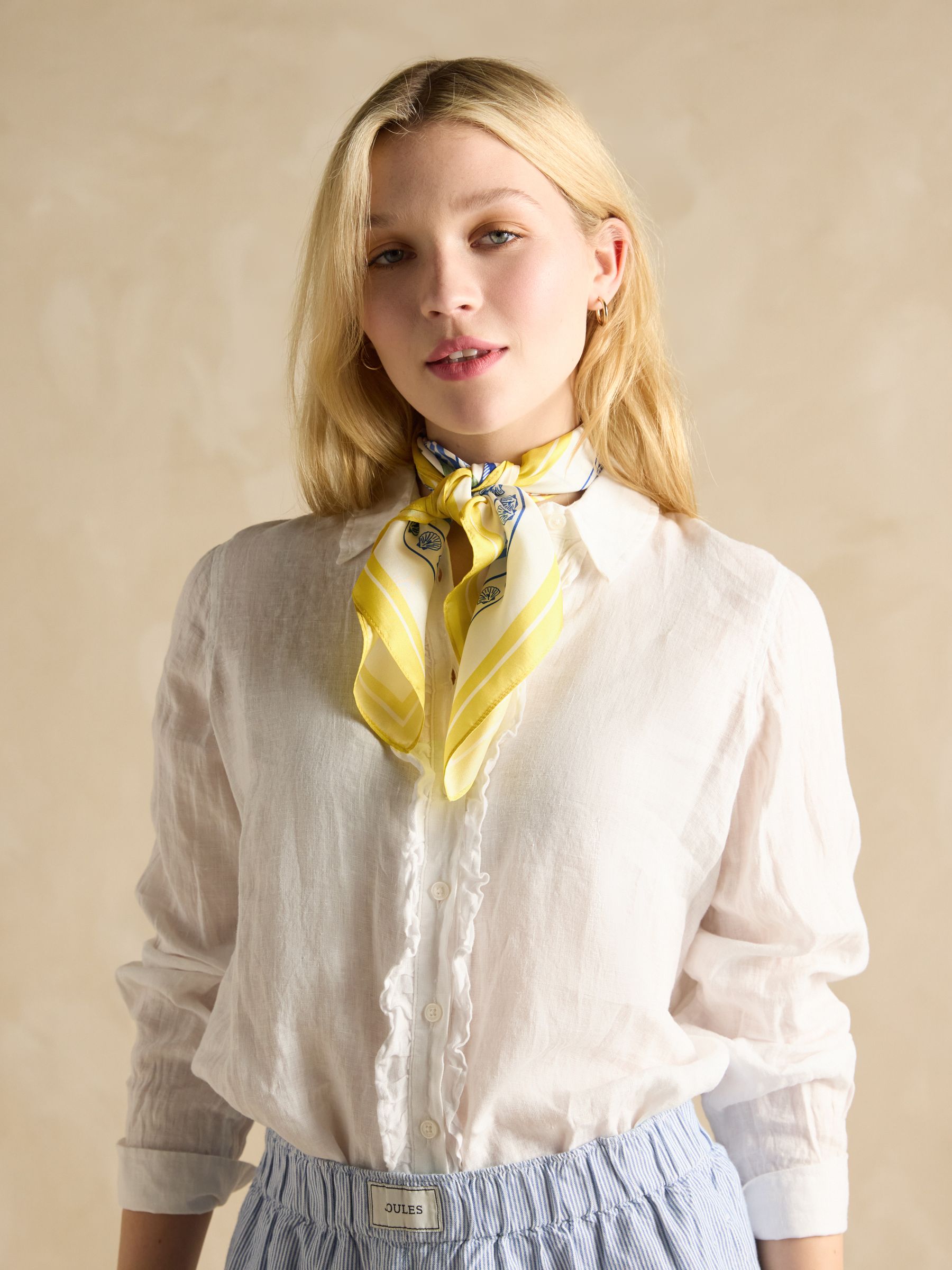 Elsie Yellow/White 100% Silk Scarf - Image 1 of 5