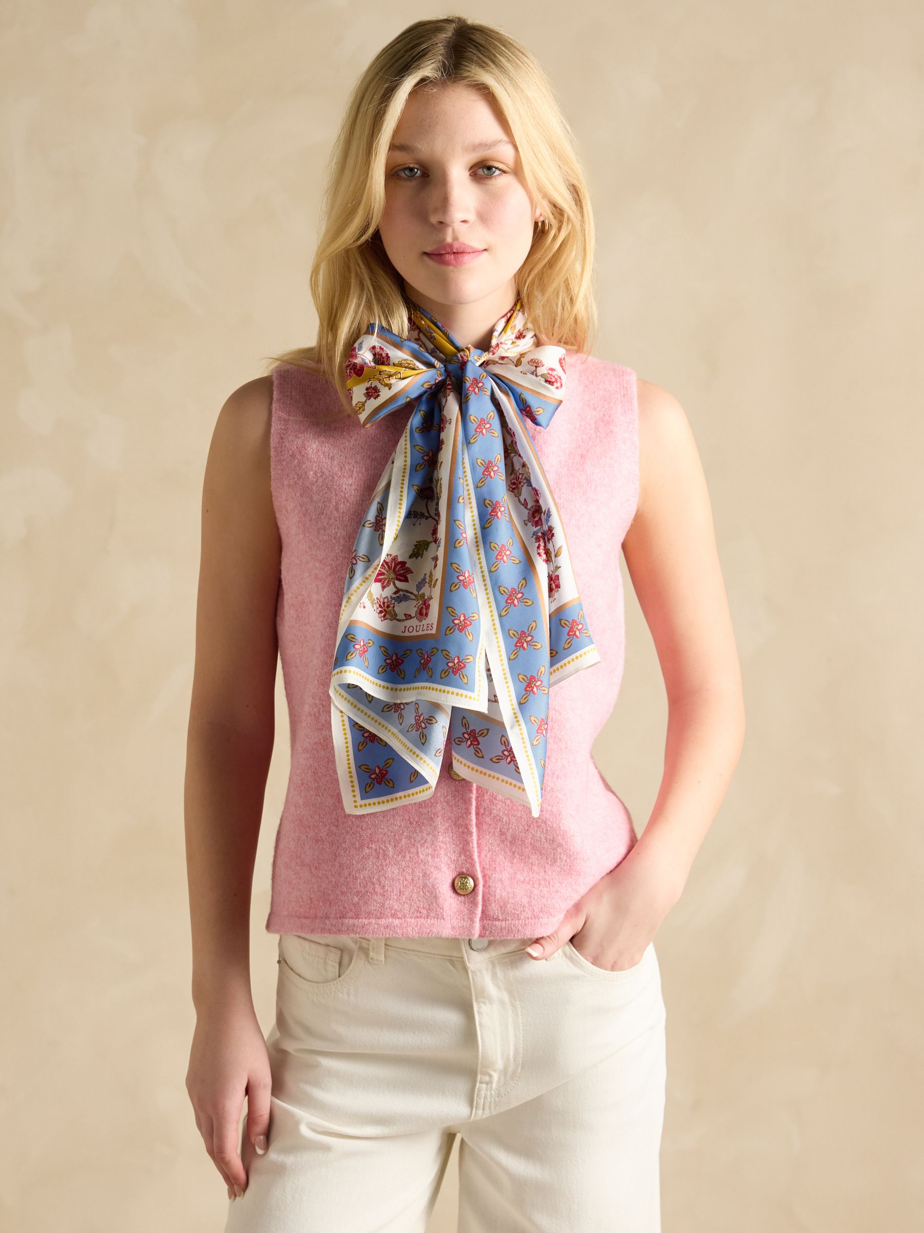 Windsor Yellow/Blue Printed Long 100% Silk Scarf - Image 1 of 5