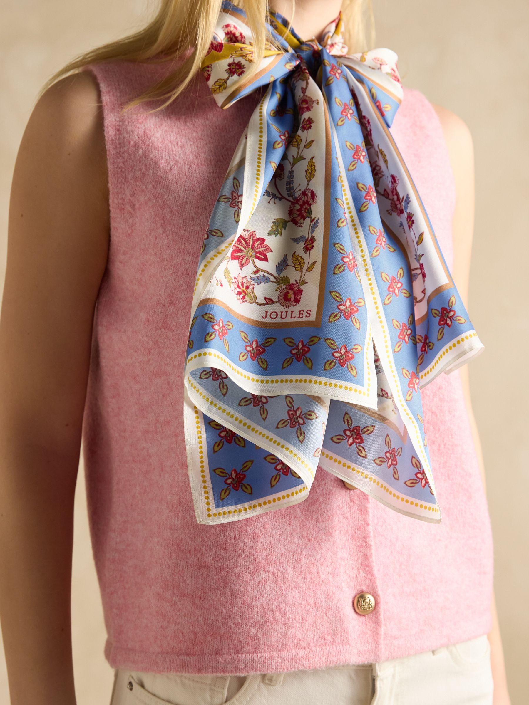 Windsor Yellow/Blue Printed Long 100% Silk Scarf - Image 2 of 5