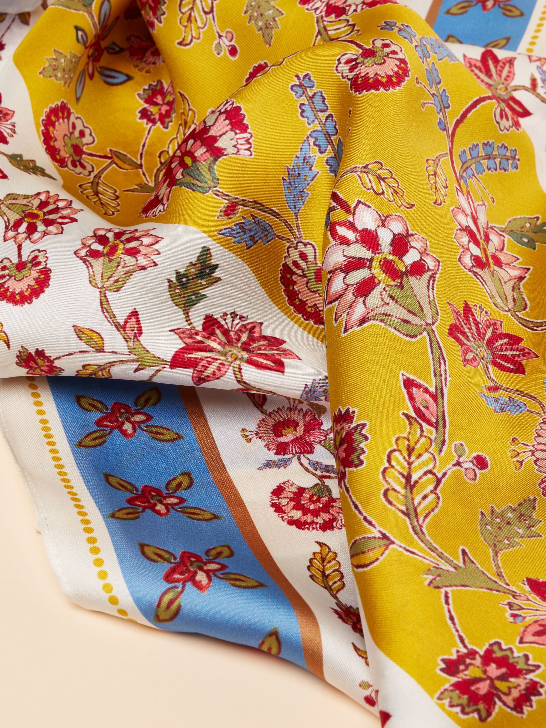 Windsor Yellow/Blue Printed Long 100% Silk Scarf - Image 5 of 5