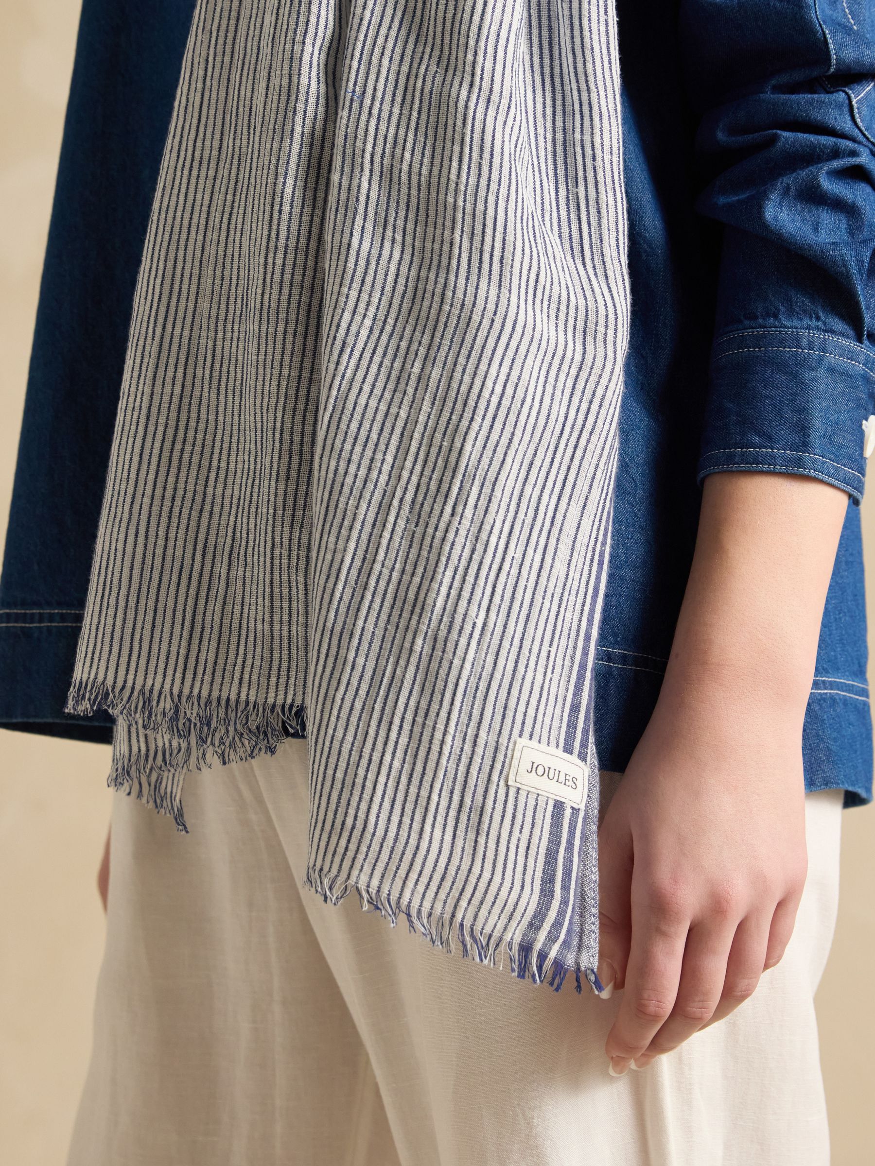 Orla Cream/Navy Lightweight Cotton Scarf - Image 2 of 6