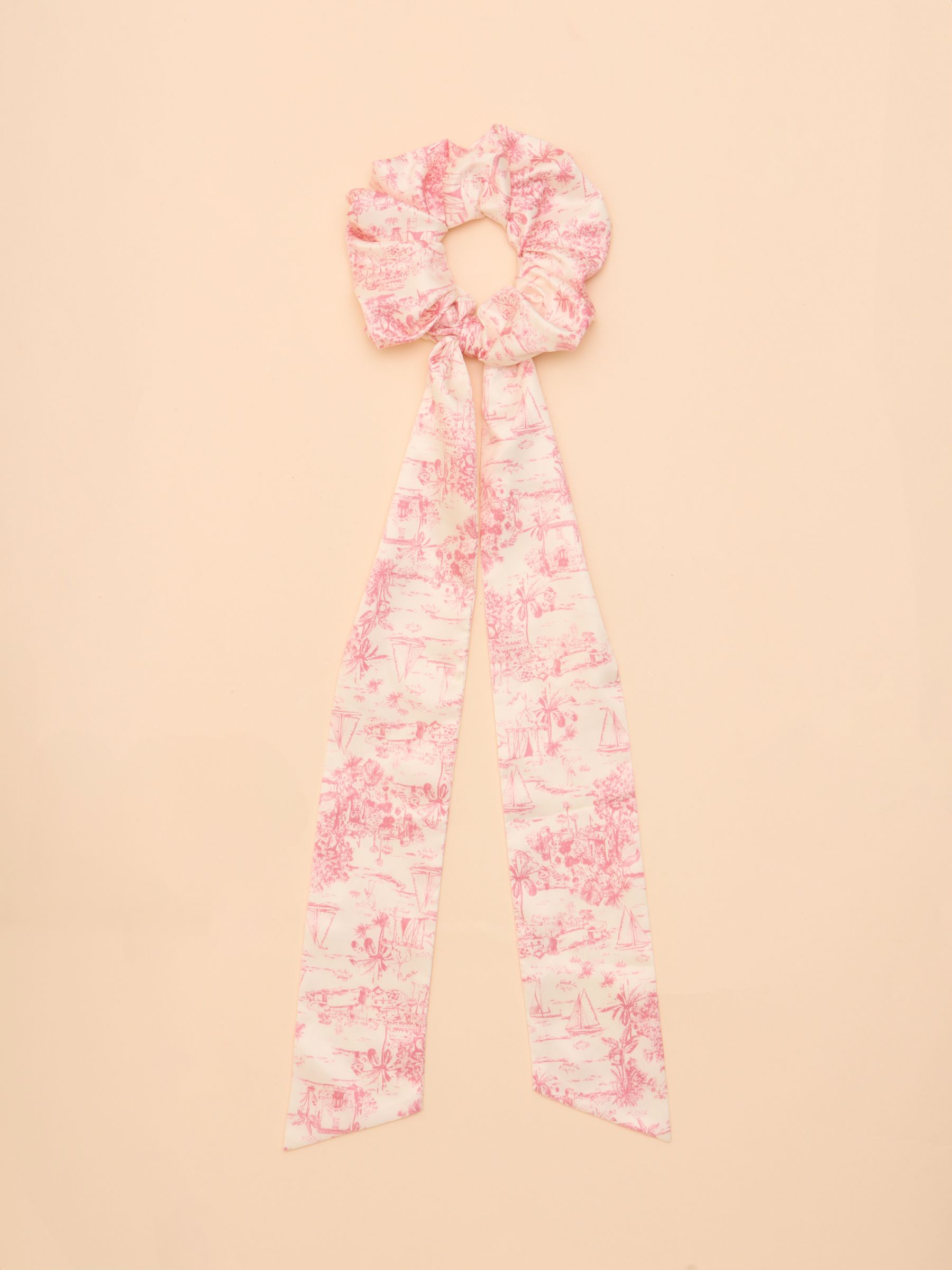 Elissia Pink/White Toile de Jouy Scarf Scrunchie - Image 1 of 3