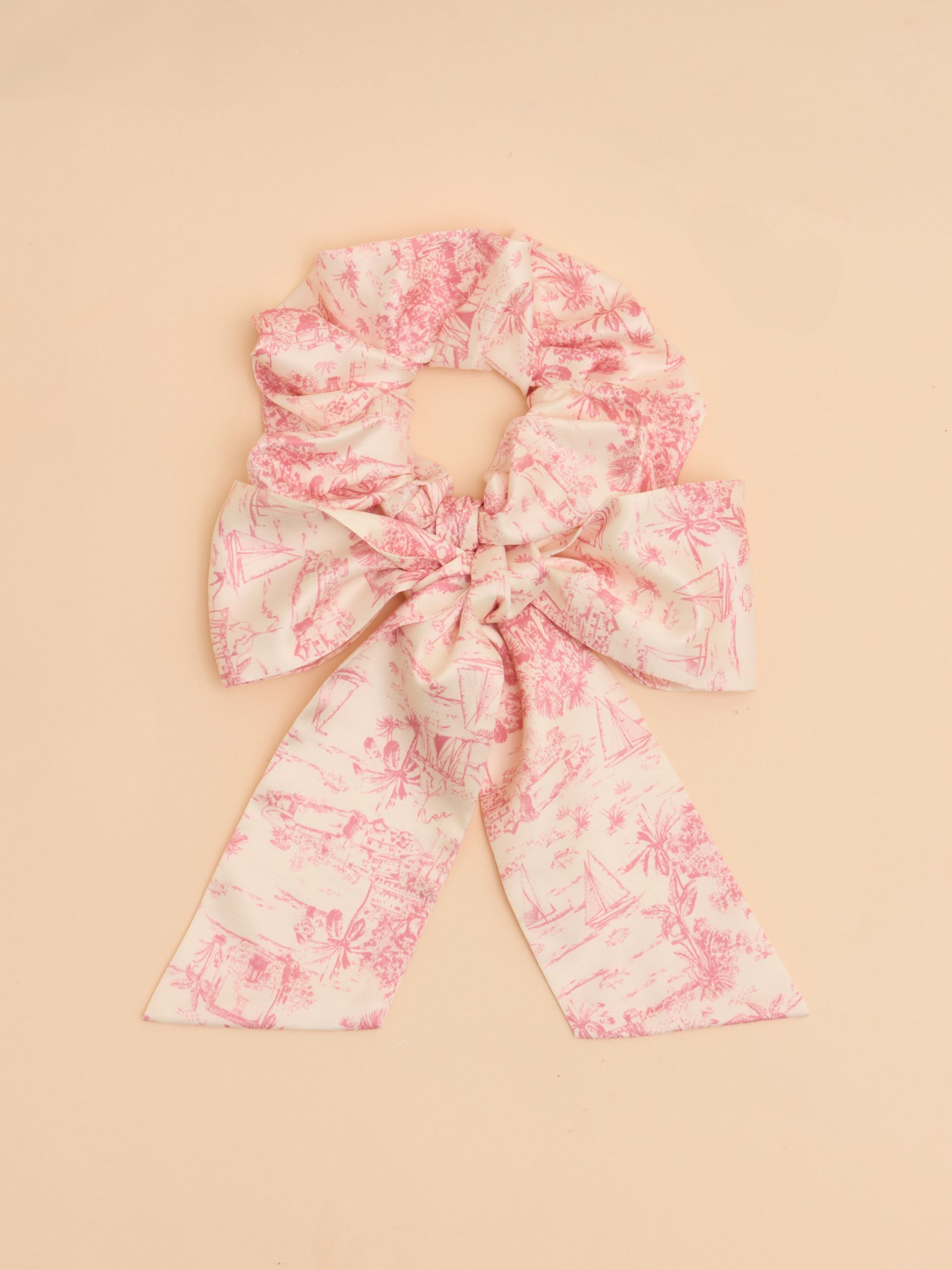 Elissia Pink/White Toile de Jouy Scarf Scrunchie - Image 2 of 3