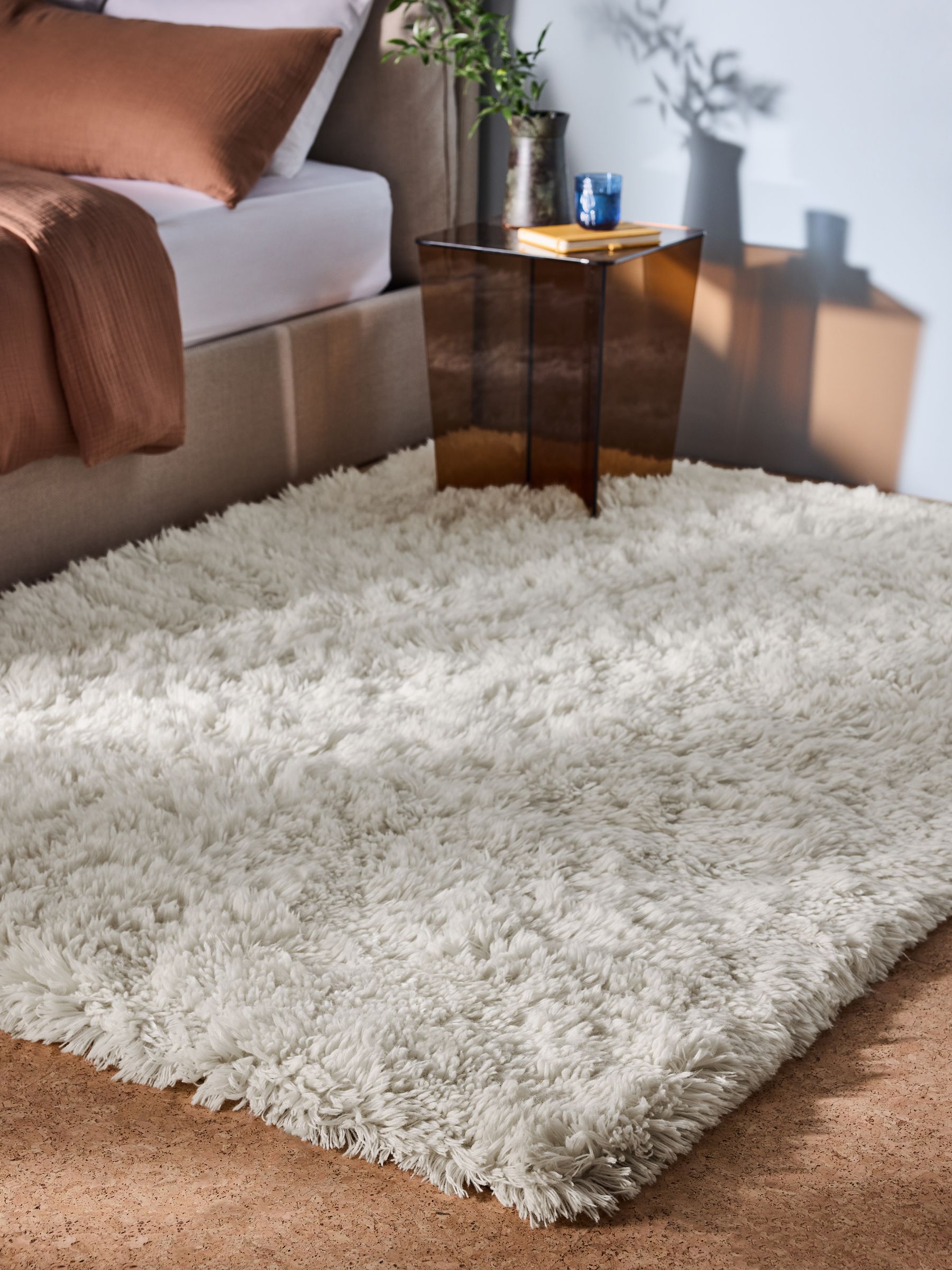 Rectangular Dala Shaggy Berber Wool Rug in White - Image 1 of 5