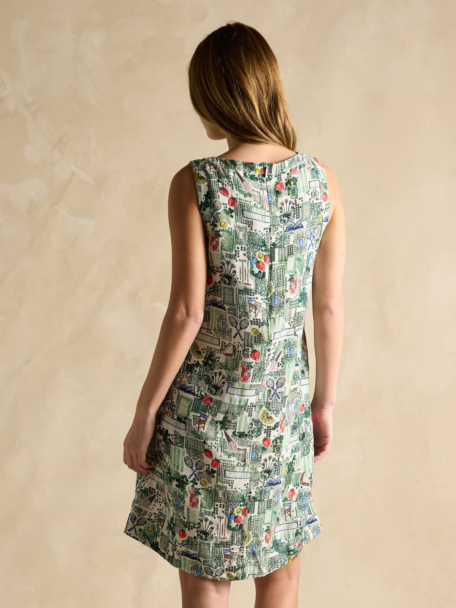 Delphine Green Tennis Print Shift Dress With Linen - Image 3 of 7