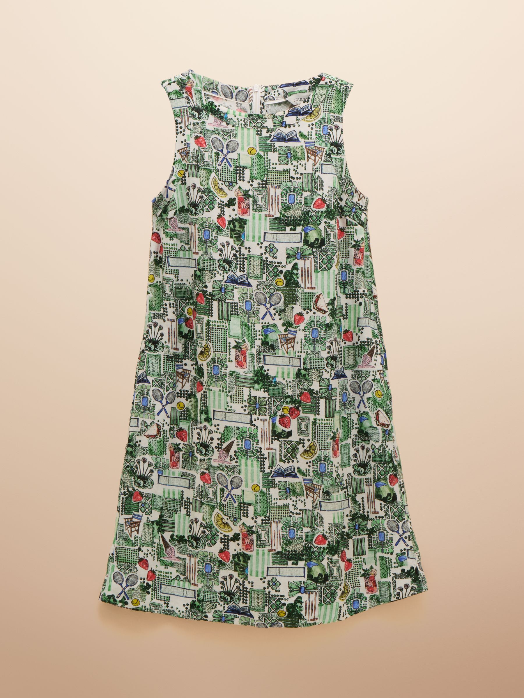 Delphine Green Tennis Print Shift Dress With Linen - Image 7 of 7