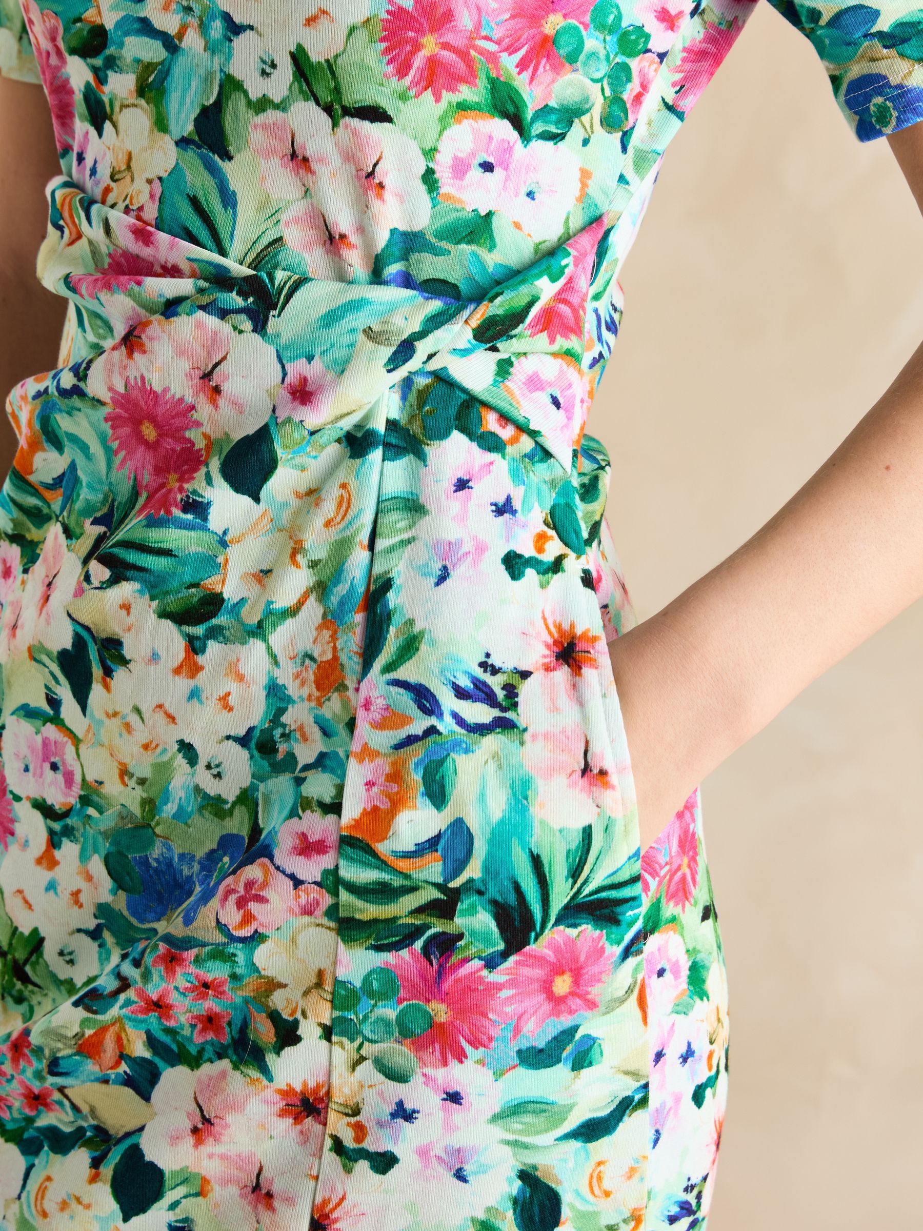Annabelle Green Floral Twist Jersey T-Shirt Dress | Joules