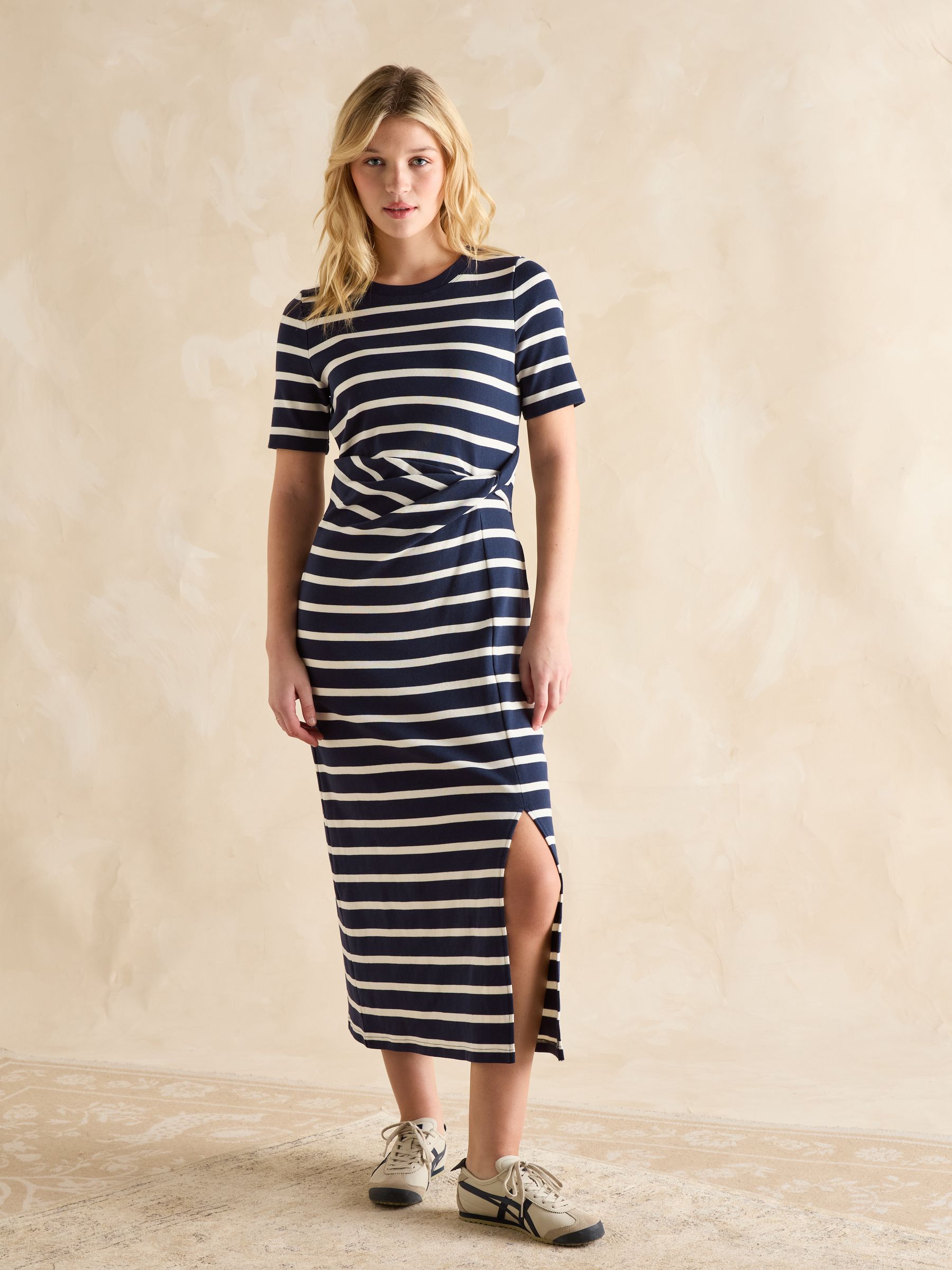Annabelle Navy/White Twist Jersey T-Shirt Dress - Image 1 of 6