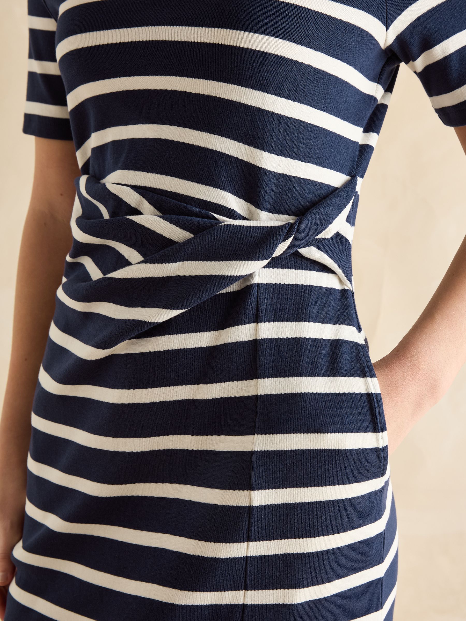 Annabelle Navy/White Twist Jersey T-Shirt Dress - Image 4 of 6