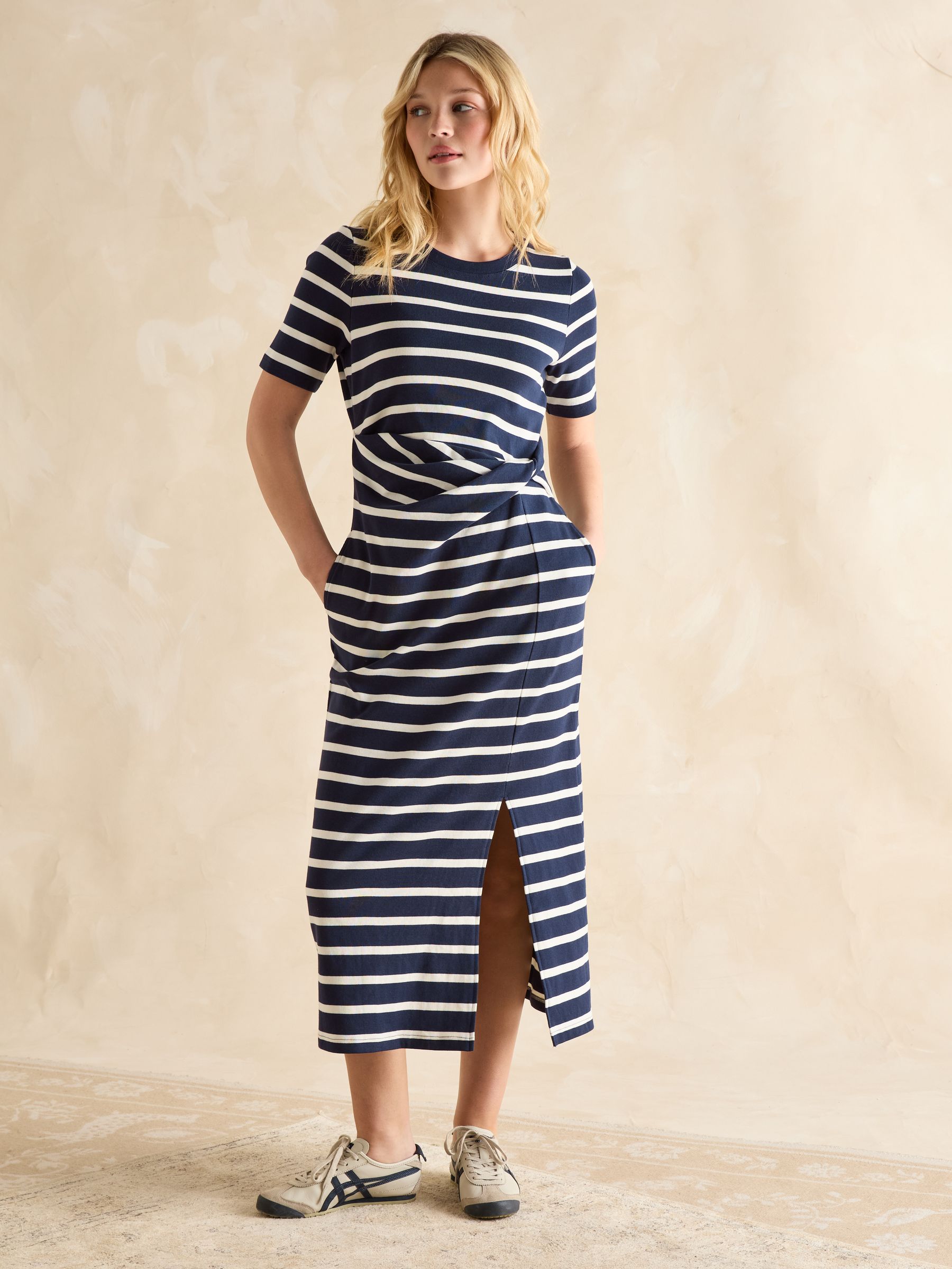 Annabelle Navy/White Twist Jersey T-Shirt Dress - Image 5 of 6