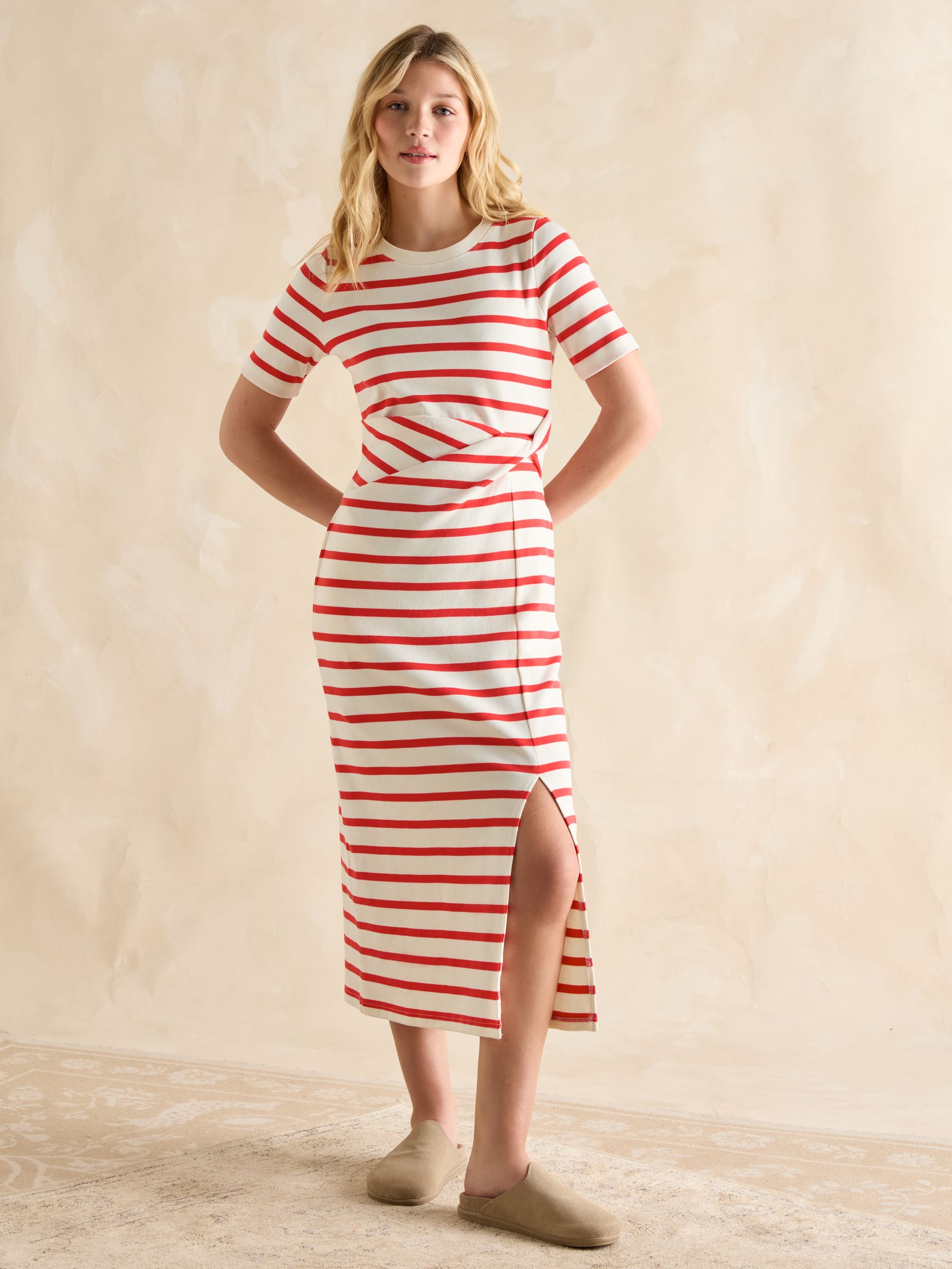 Annabelle Red/White Twist Jersey T-Shirt Dress - Image 1 of 9
