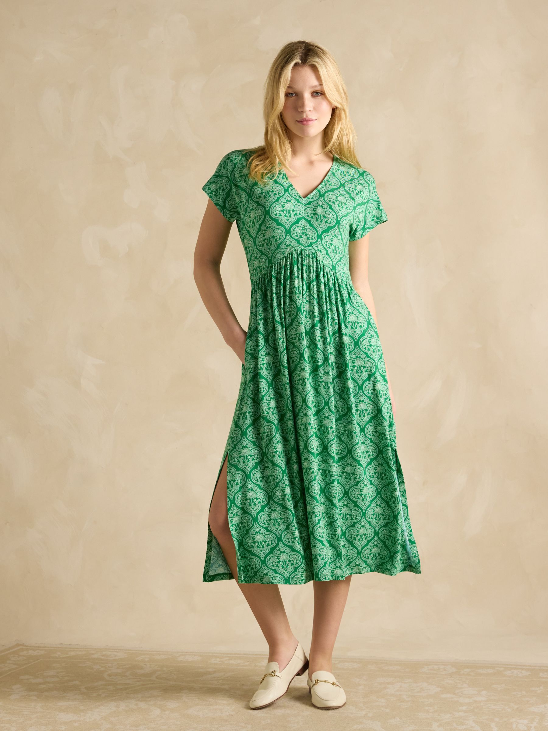 Nia Green V-Neck Dress - Image 1 of 7
