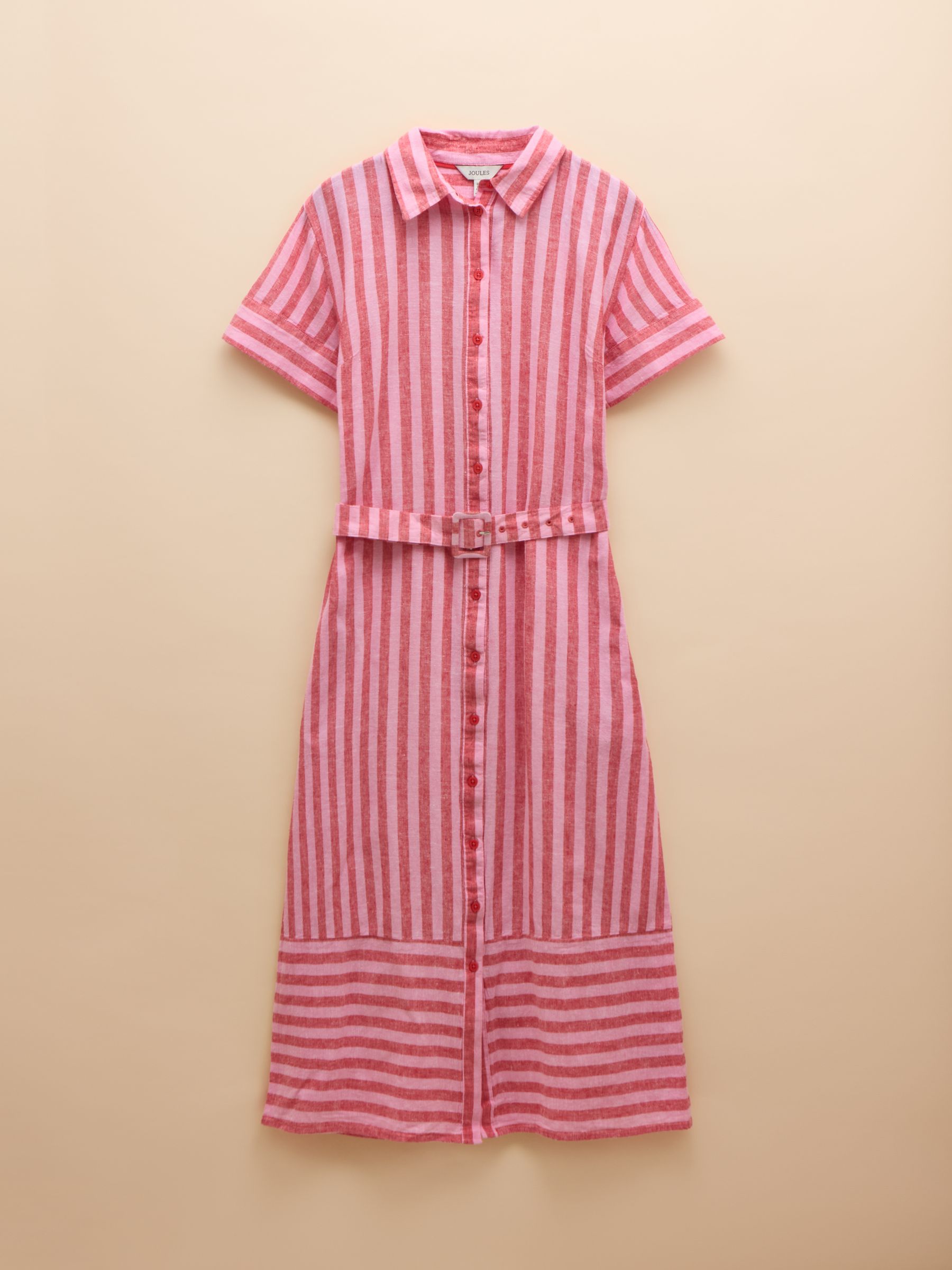 Carrie Red/Pink Stripe Linen & Cotton Belted Shirt Dress - Image 7 of 7