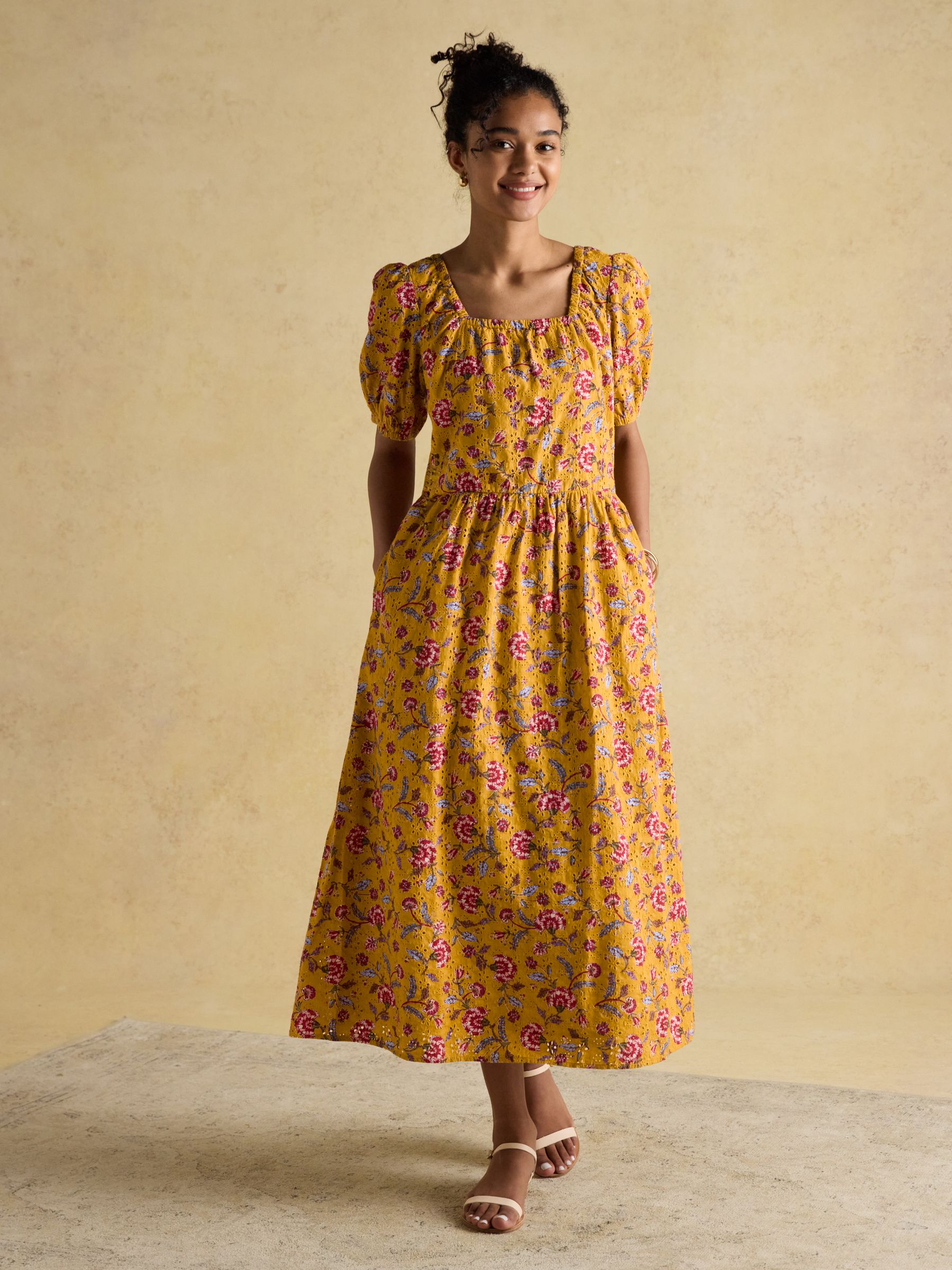 Harlow Yellow Floral Broderie Dress | Joules