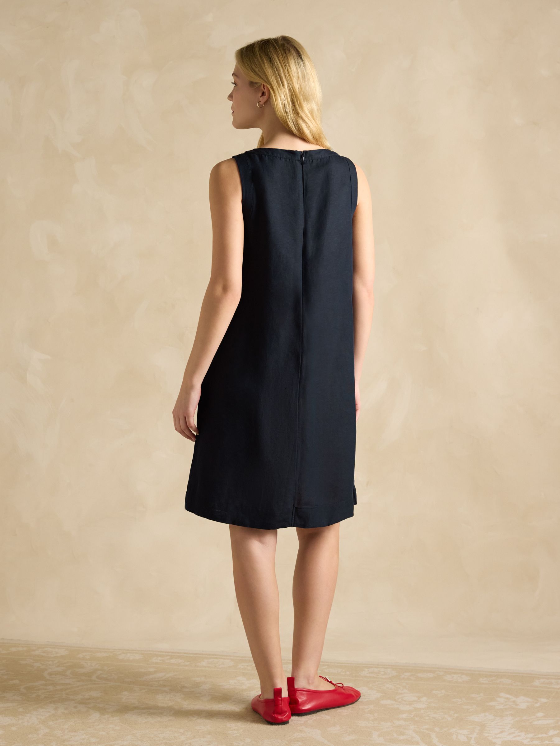 Delphine Navy Blue Shift Dress With Linen - Image 2 of 6