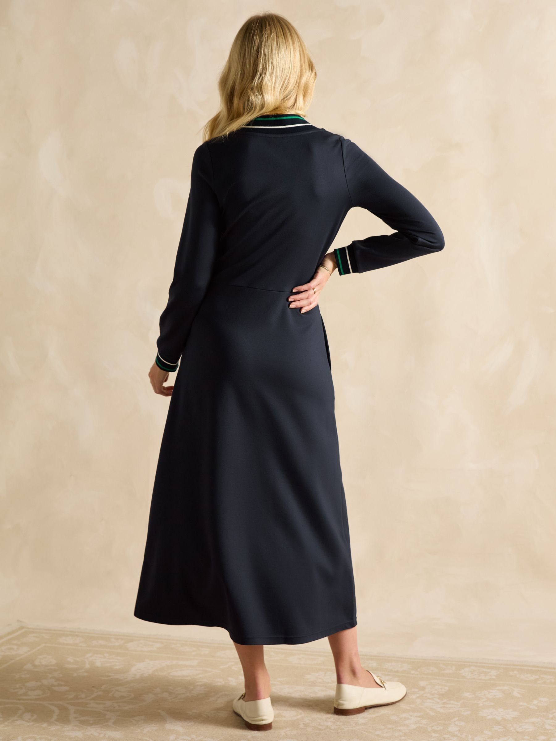 Juliet V-Neck Navy Long Sleeve Ponte Maxi Dress - Image 2 of 7