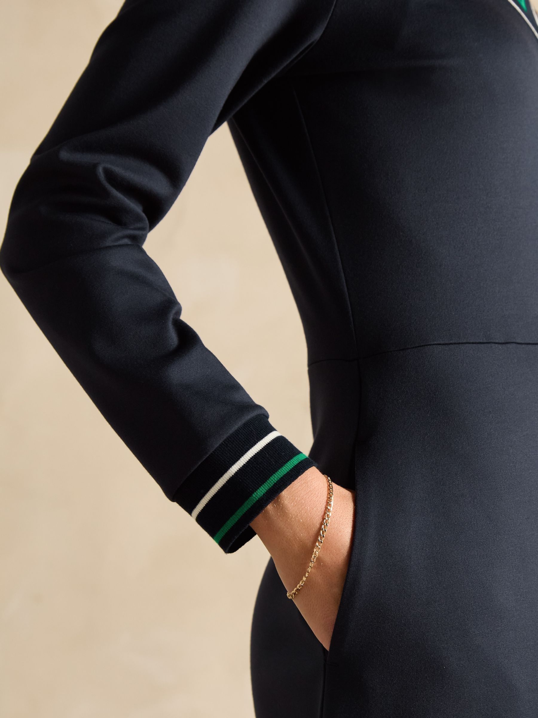 Juliet V-Neck Navy Long Sleeve Ponte Maxi Dress - Image 5 of 7