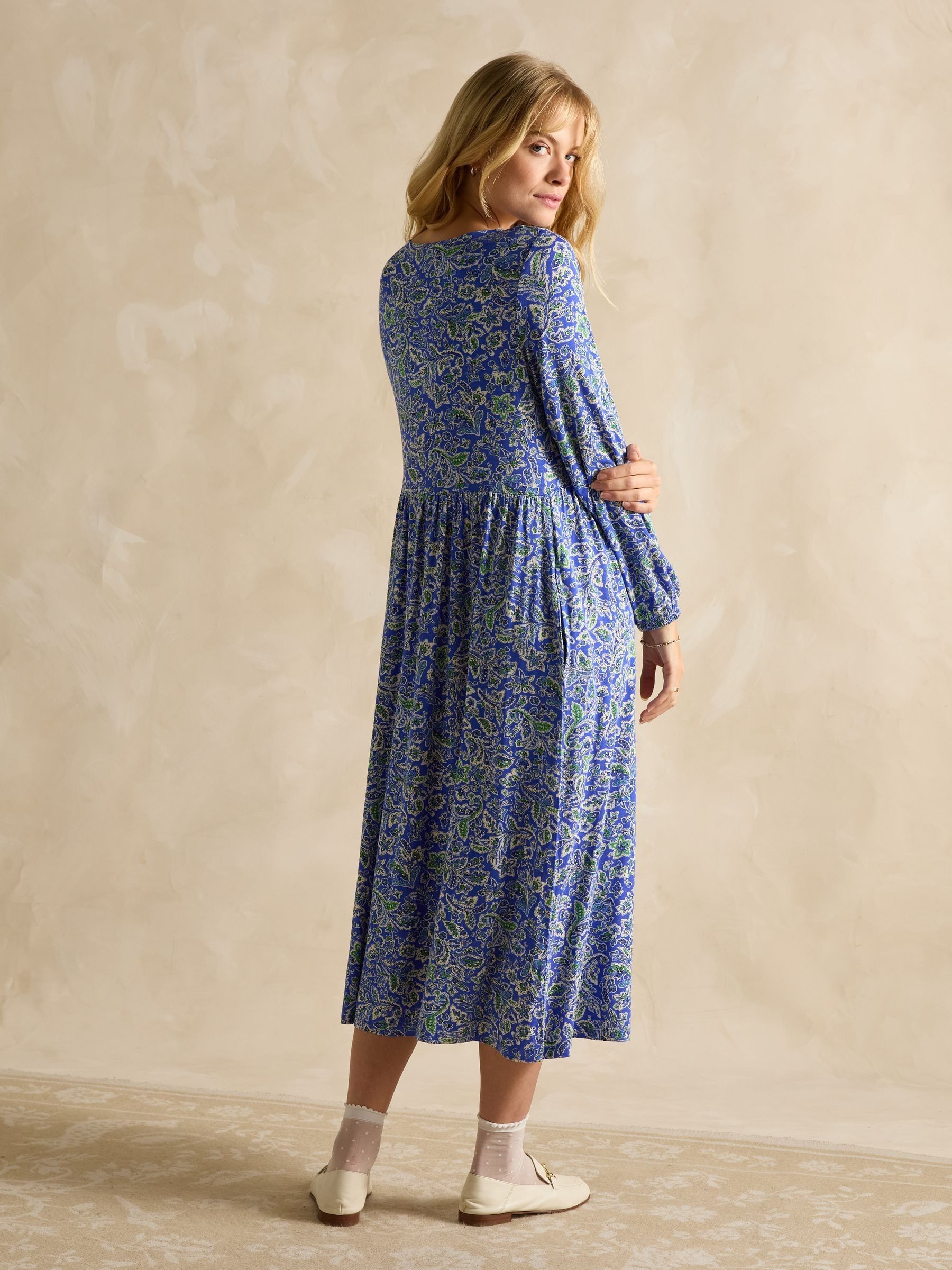 Nia Blue V-Neck Long Sleeve Midaxi Dress - Image 2 of 6