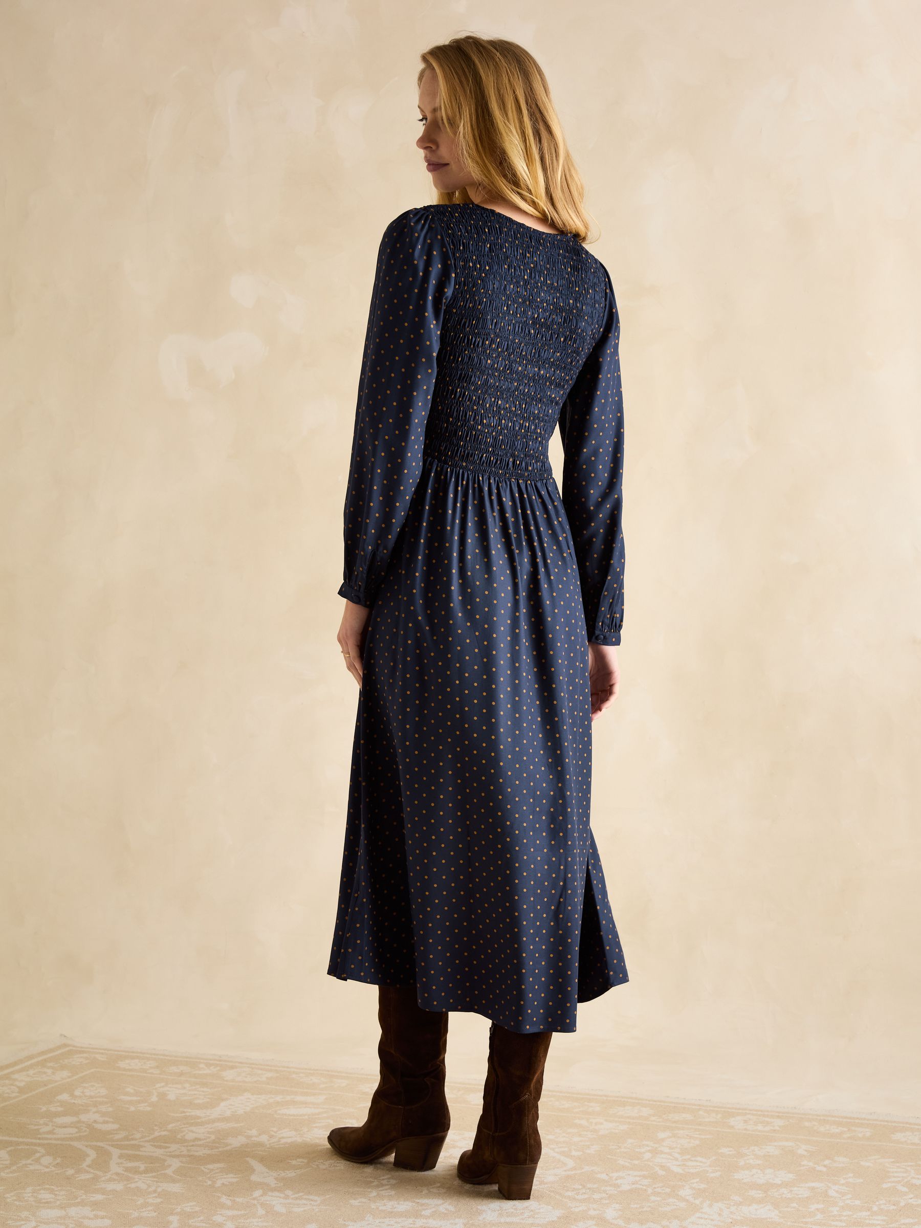 Lilliana Navy Shirred Midi Dress - Image 2 of 6