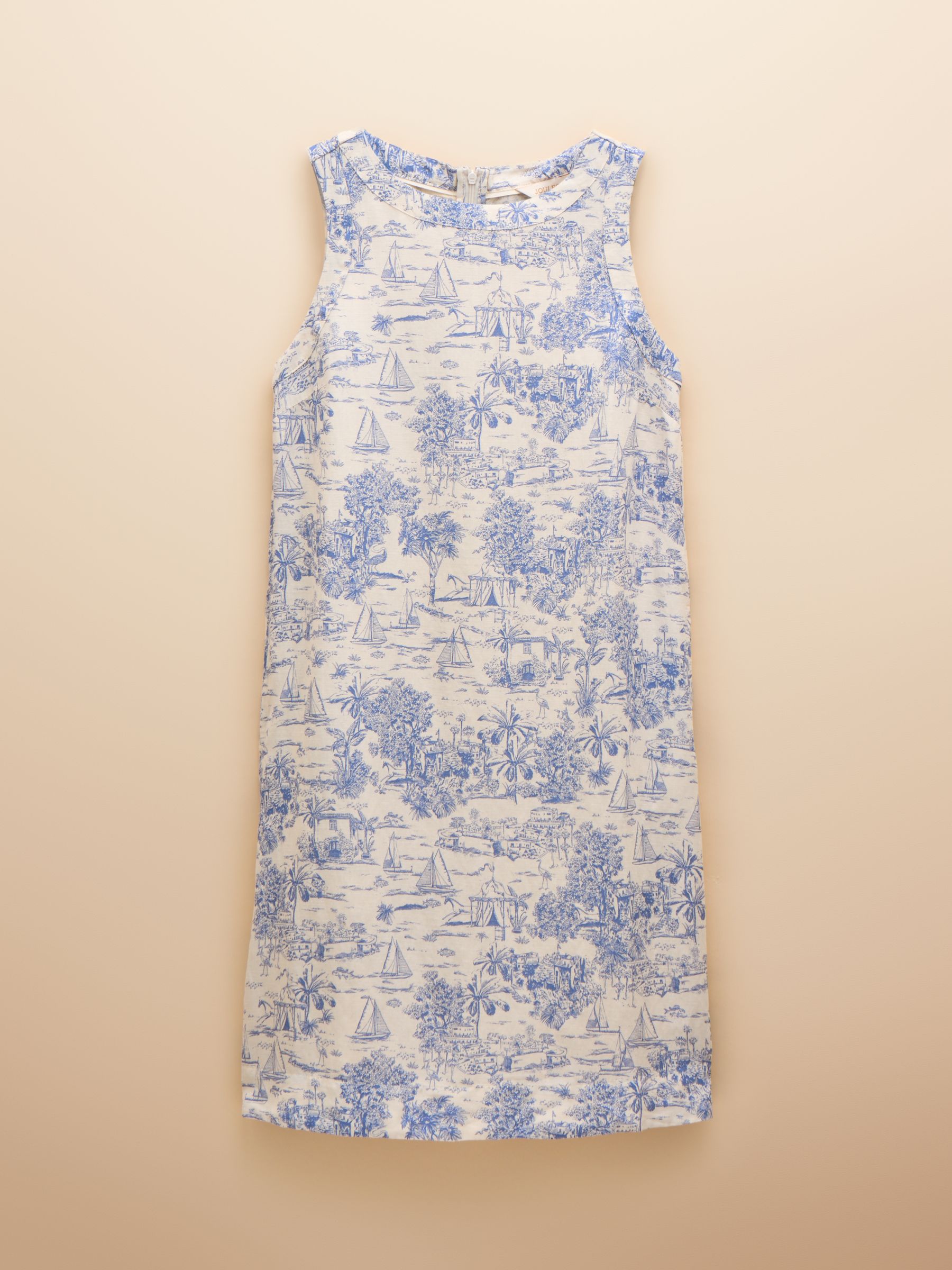 Delphine Blue/White Toile de Jouy Shift Dress With Linen | Joules