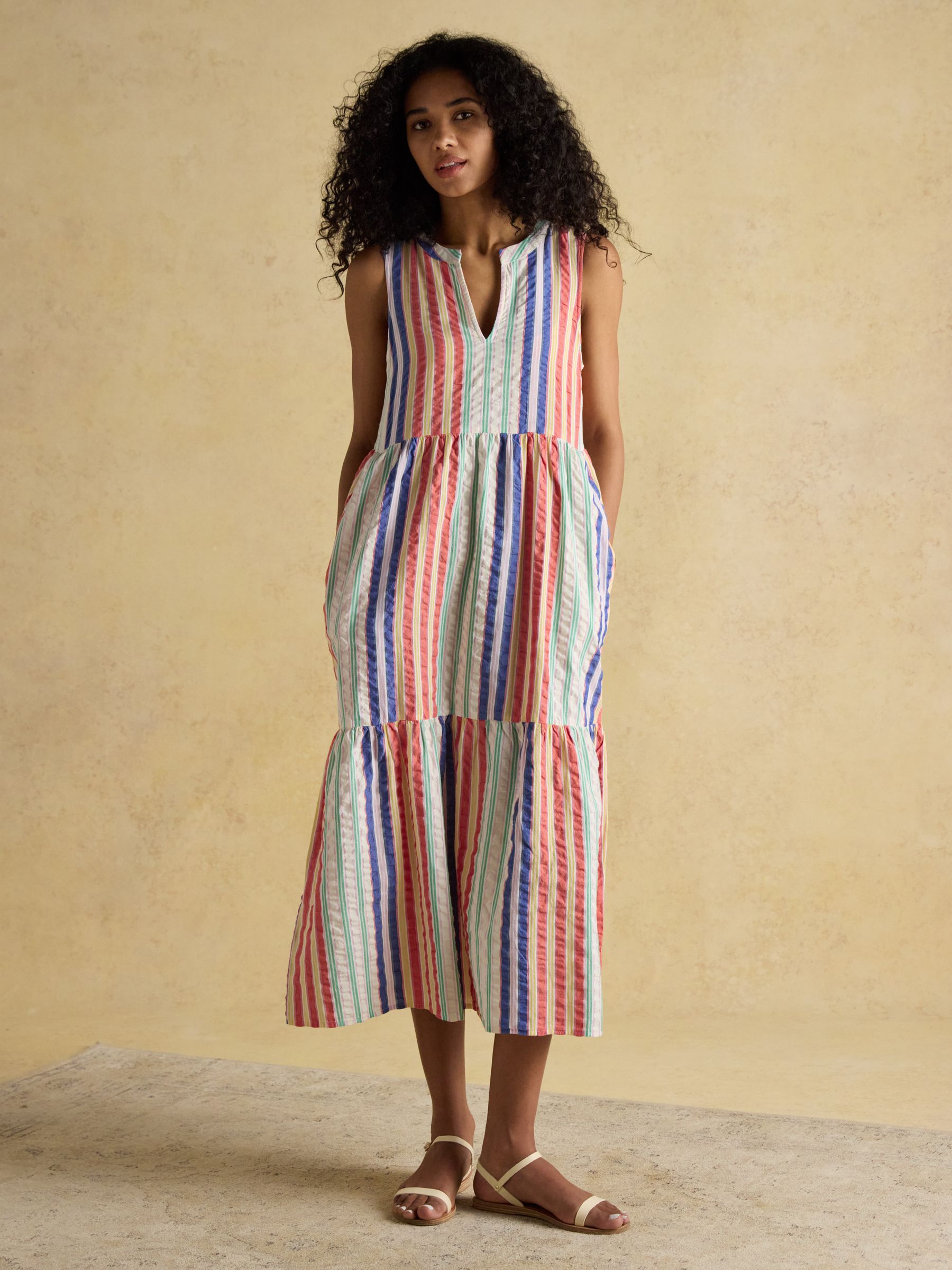 Kiera Red Striped Tiered Summer Dress - Image 1 of 8
