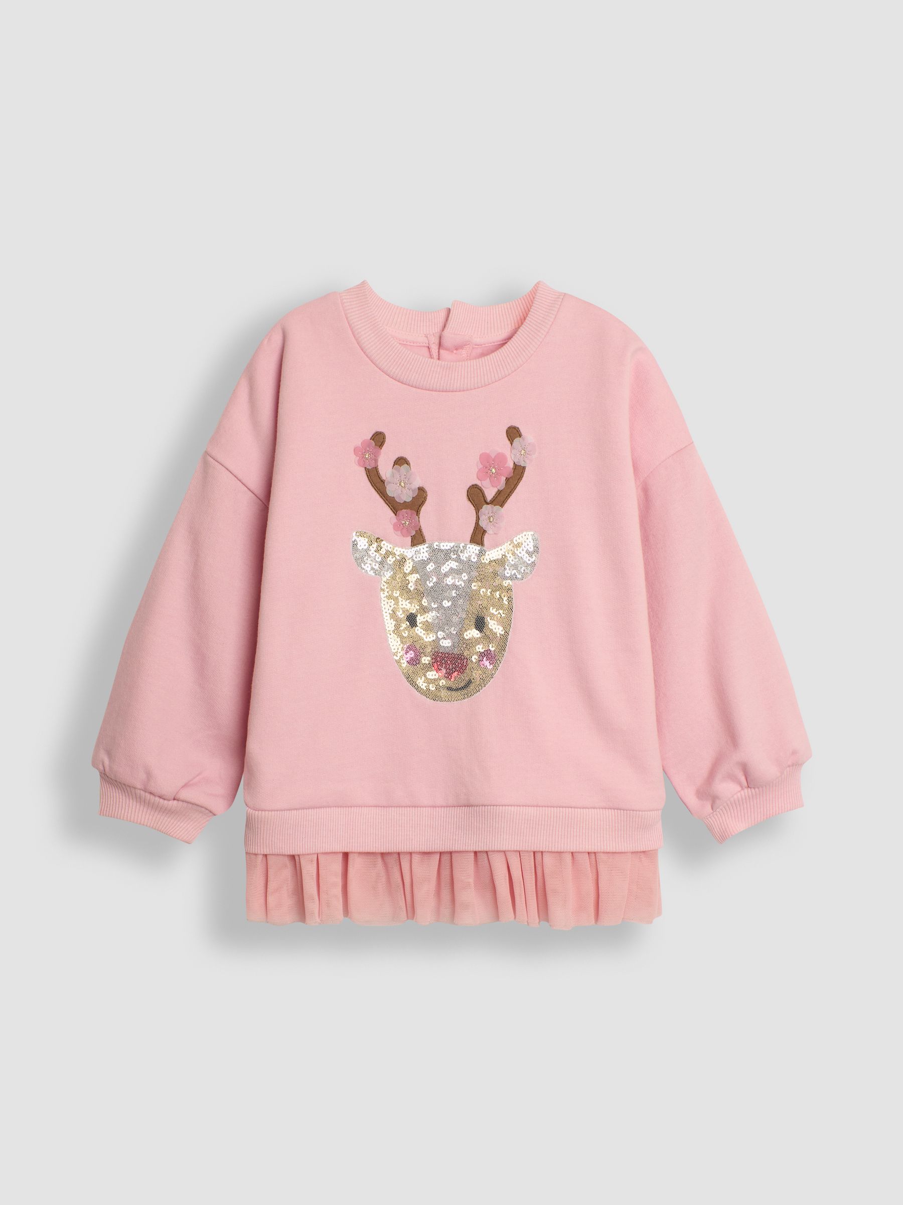 Pink Reindeer Sequin Tulle Frill Sweatshirt - Image 1 of 3