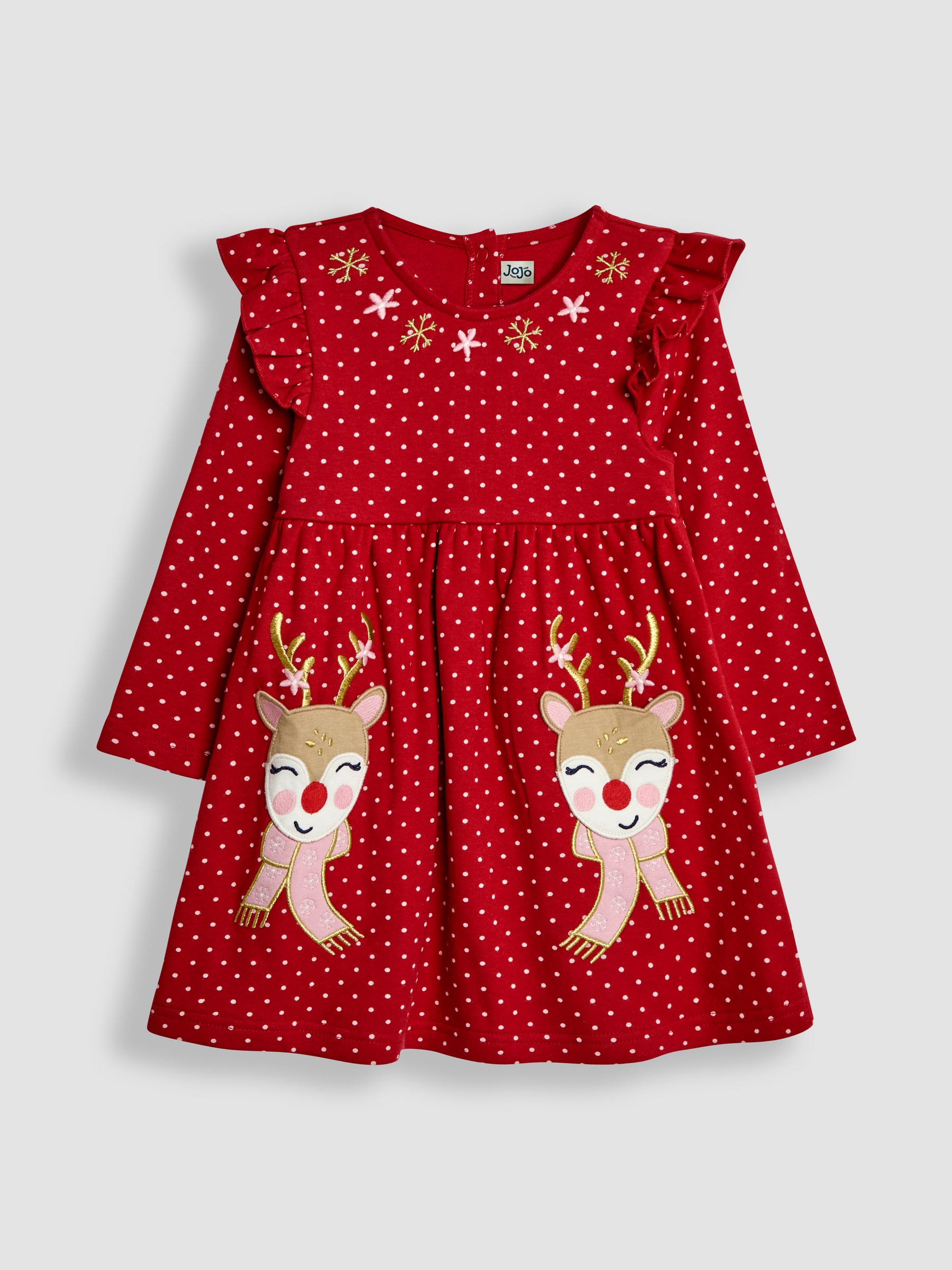 Red Reindeer Appliqué Frill Dress - Image 1 of 3