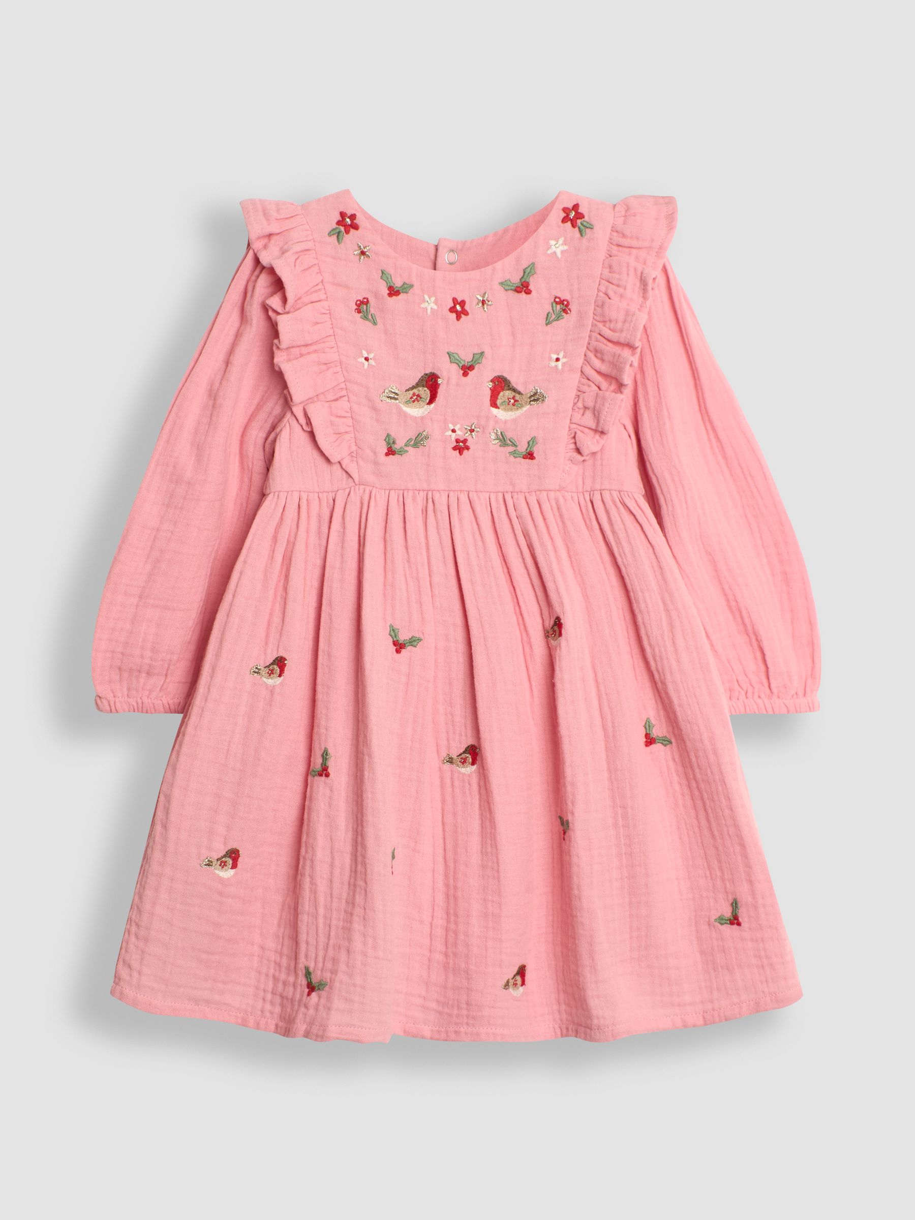Pink Robin Embroidered Cheesecloth Frill Dress - Image 1 of 3