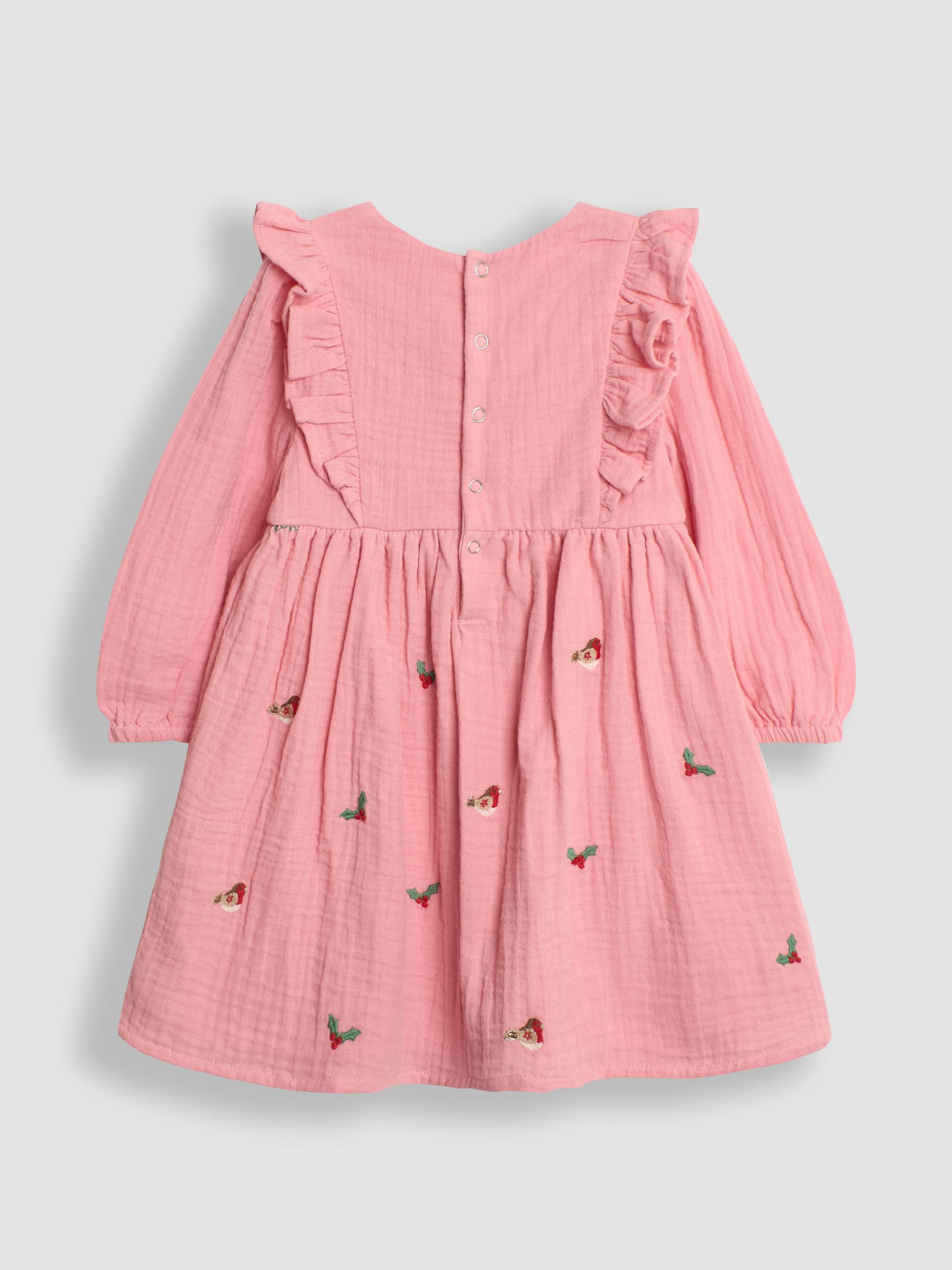 Pink Robin Embroidered Cheesecloth Frill Dress | JoJo Maman Bébé USA