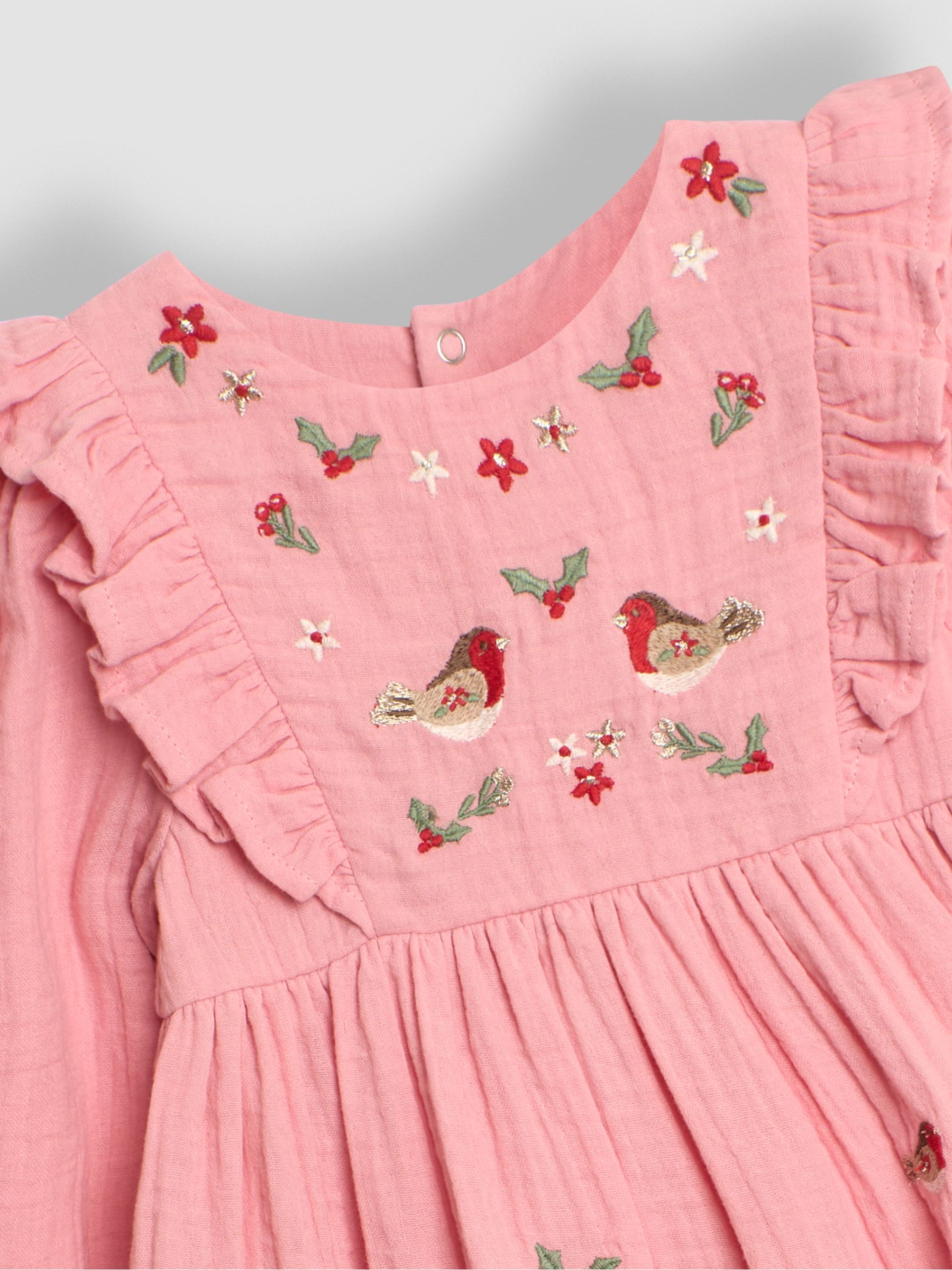 Pink Robin Embroidered Cheesecloth Frill Dress - Image 3 of 3