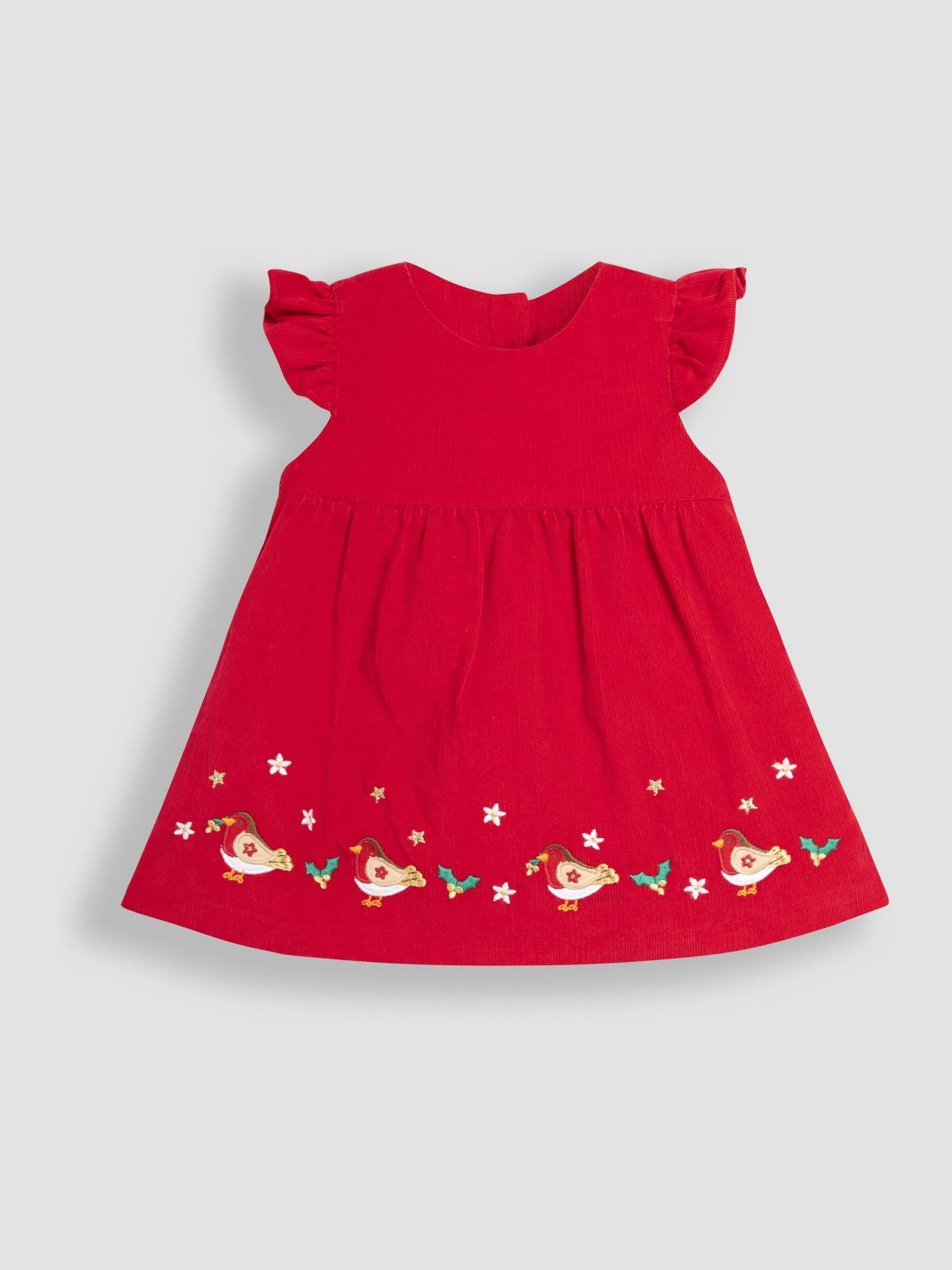 Red Baby Robin Embroidered Cord  Dress and Body Set - Image 2 of 5