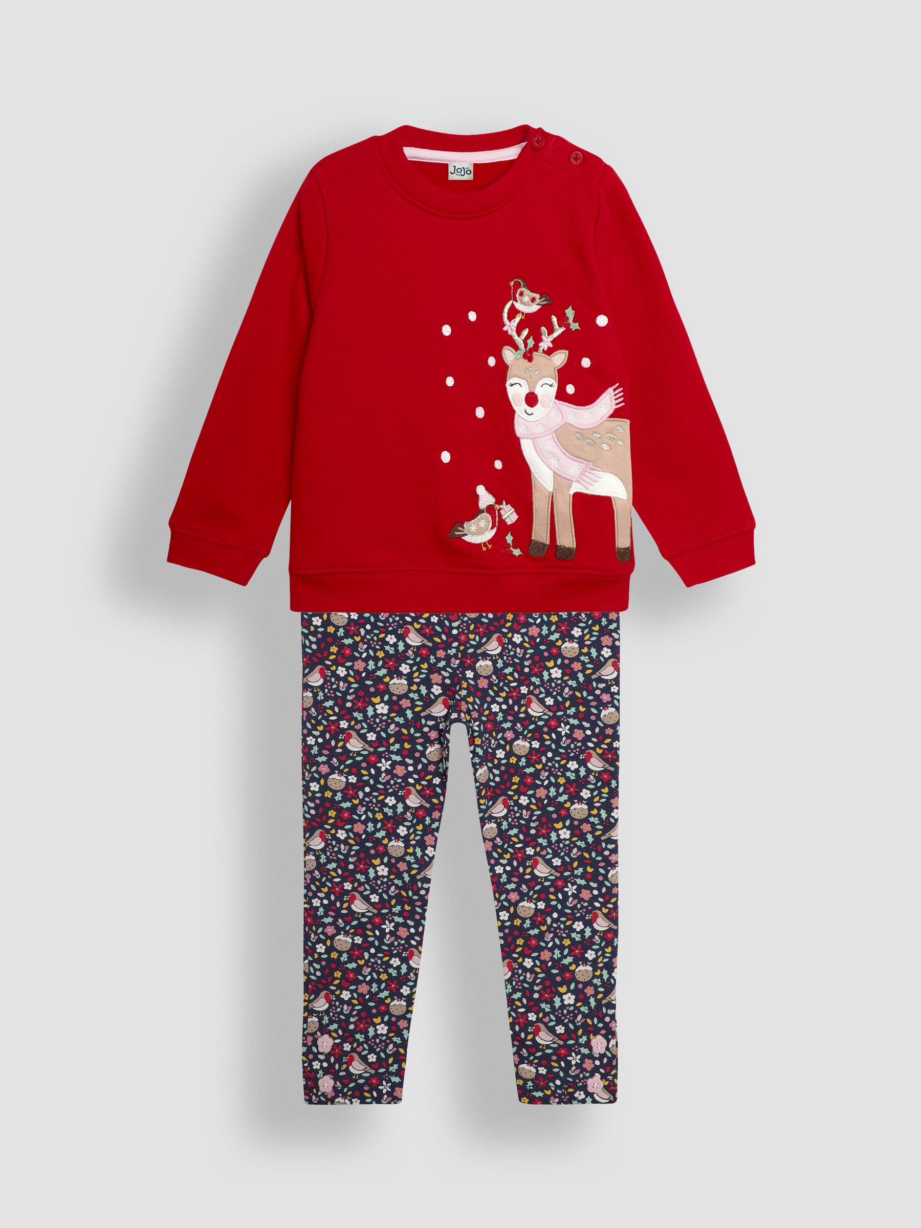 Red Reindeer Appliqué Sweatshirt and Leggings Set - Image 1 of 6