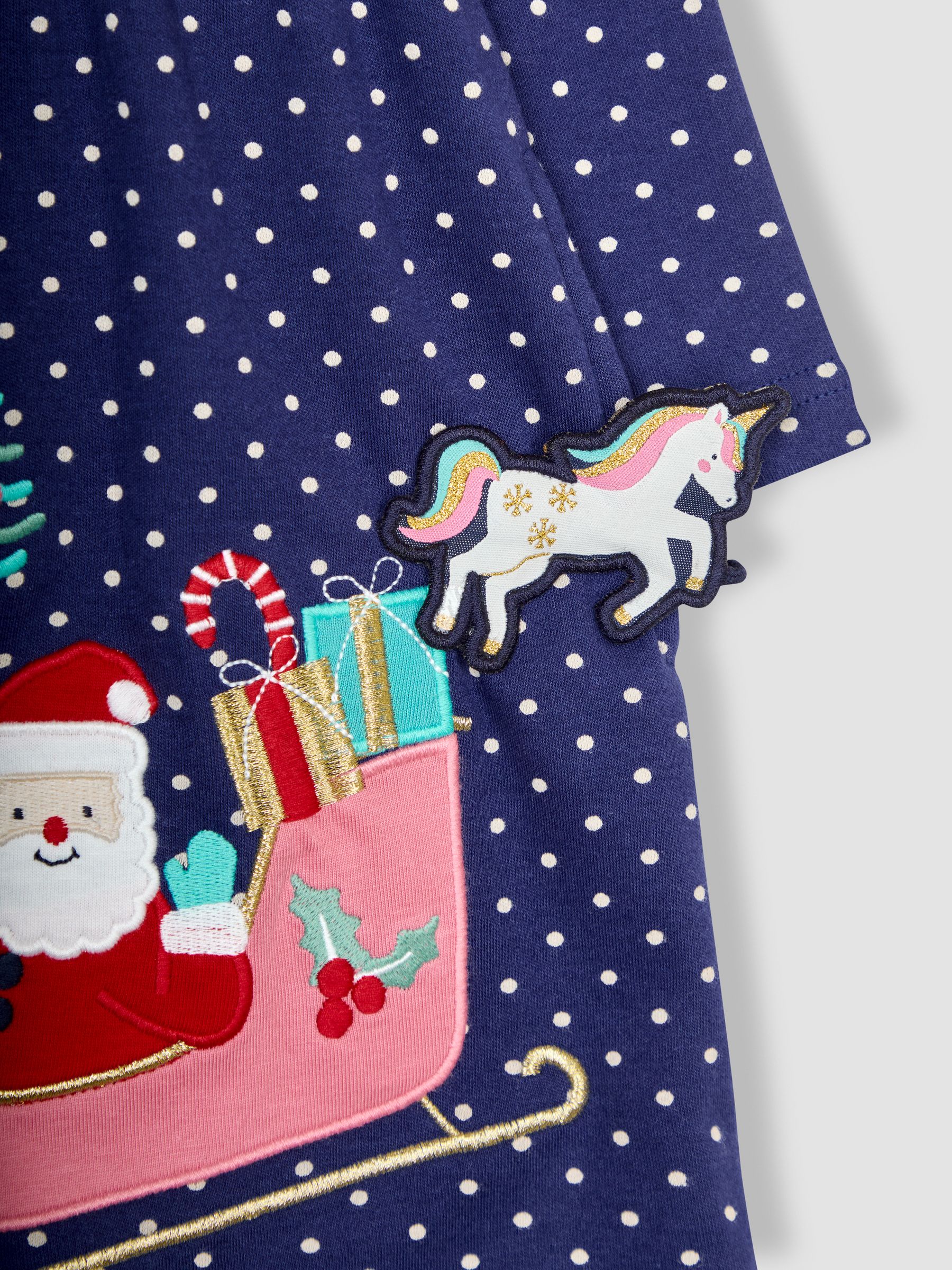 Navy Santa and Unicorn Appliqué Button Front Dress - Image 4 of 5