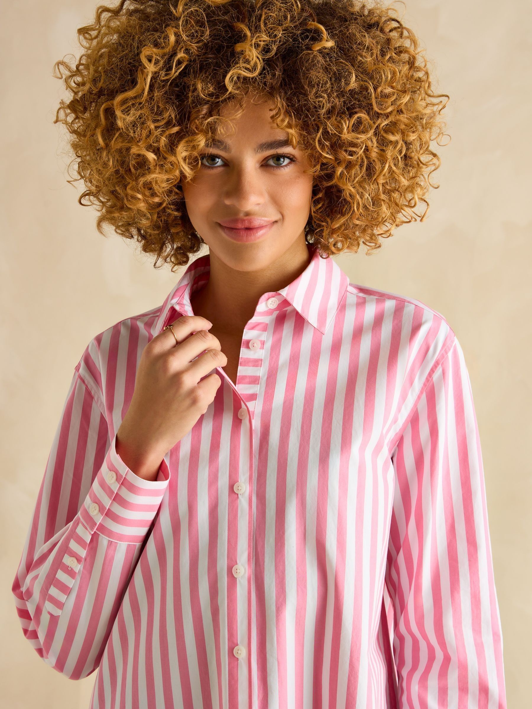 Amilla Pink & White Stripe Longline Relaxed Fit Shirt - Image 4 of 7