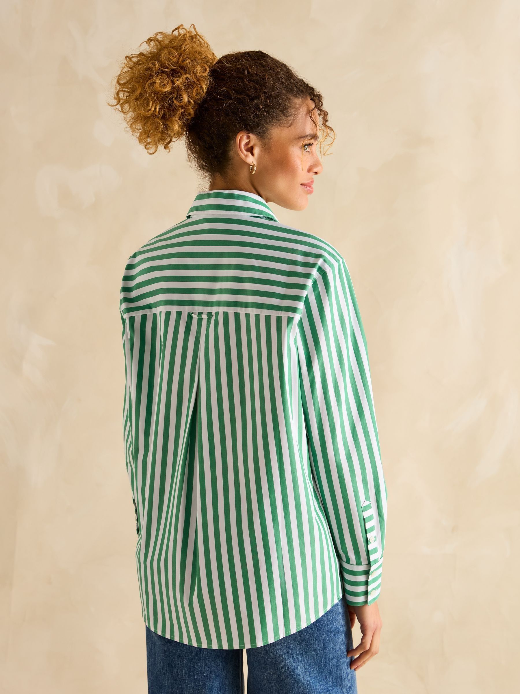 Amilla Green & White Stripe Longline Relaxed Fit Shirt - Image 2 of 7