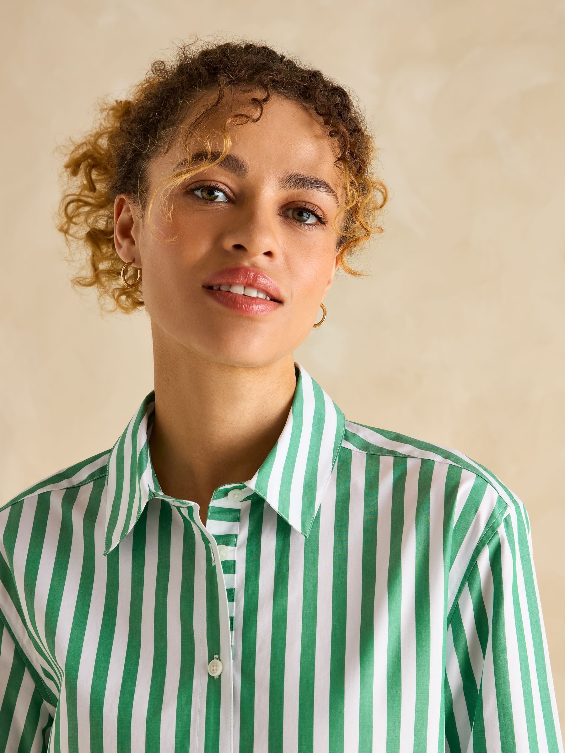 Amilla Green & White Stripe Longline Relaxed Fit Shirt - Image 5 of 7