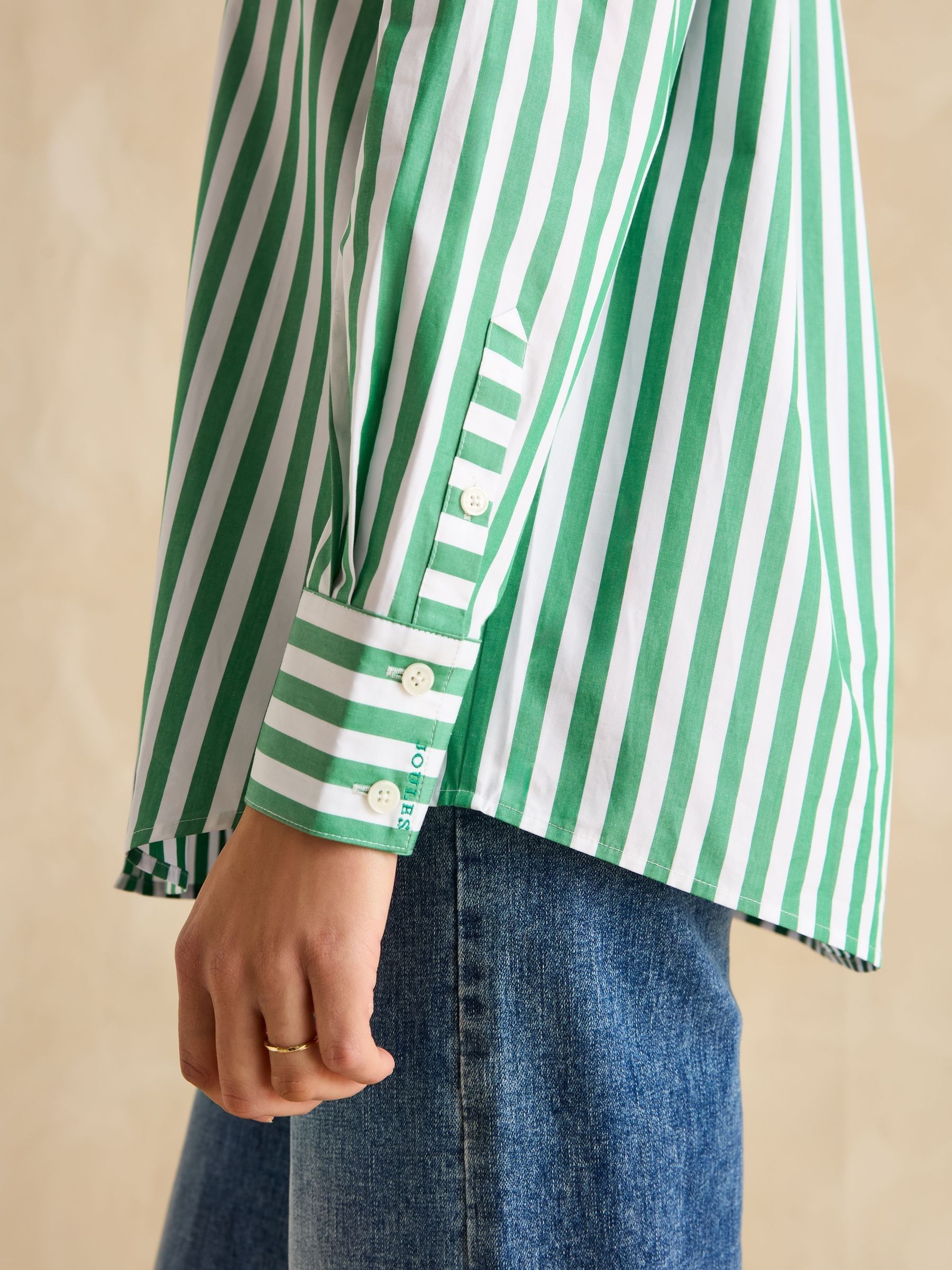 Amilla Green & White Stripe Longline Relaxed Fit Shirt - Image 6 of 7
