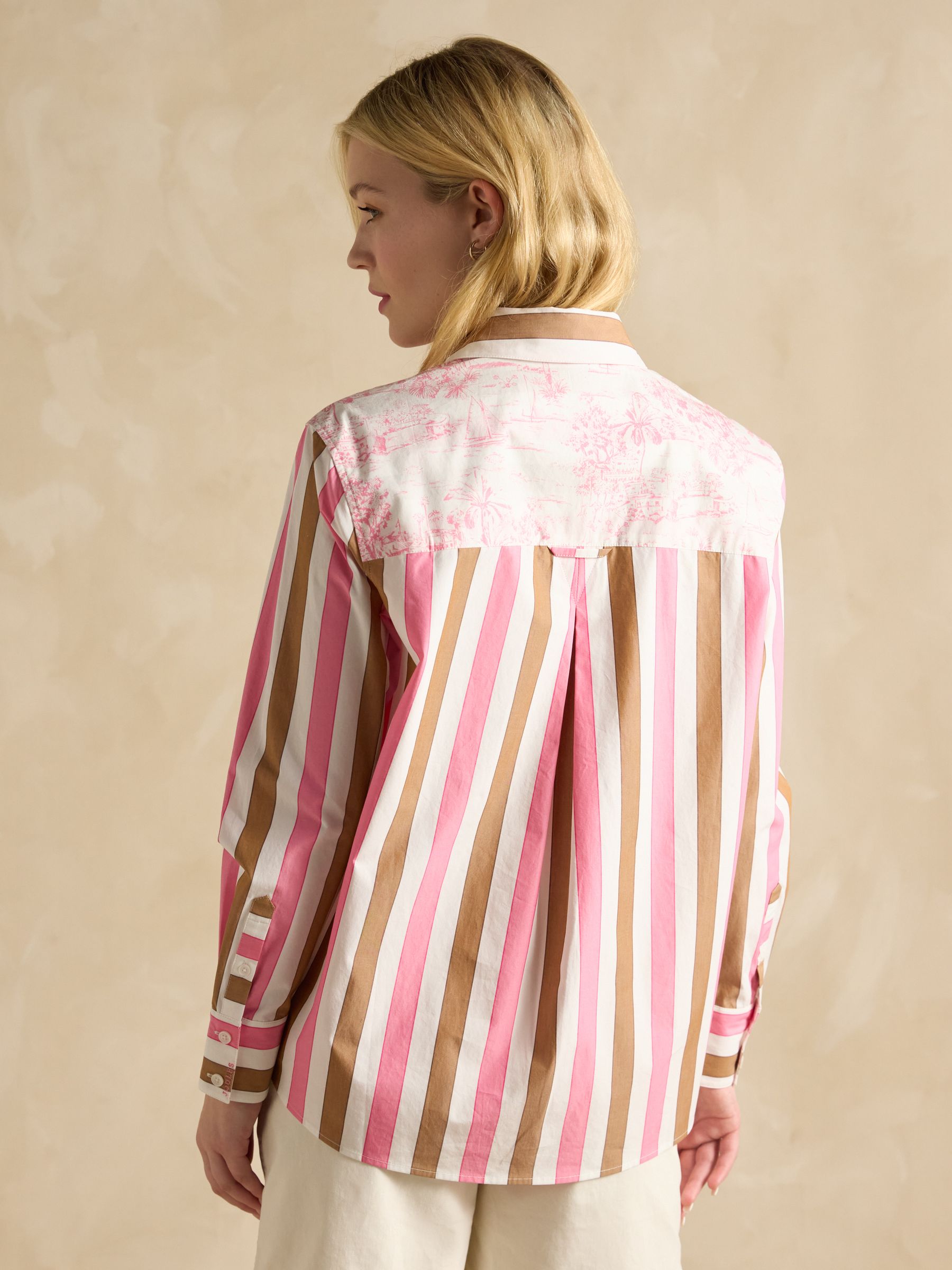 Amilla Pink & Tan Stripe Longline Relaxed Fit Shirt - Image 2 of 7