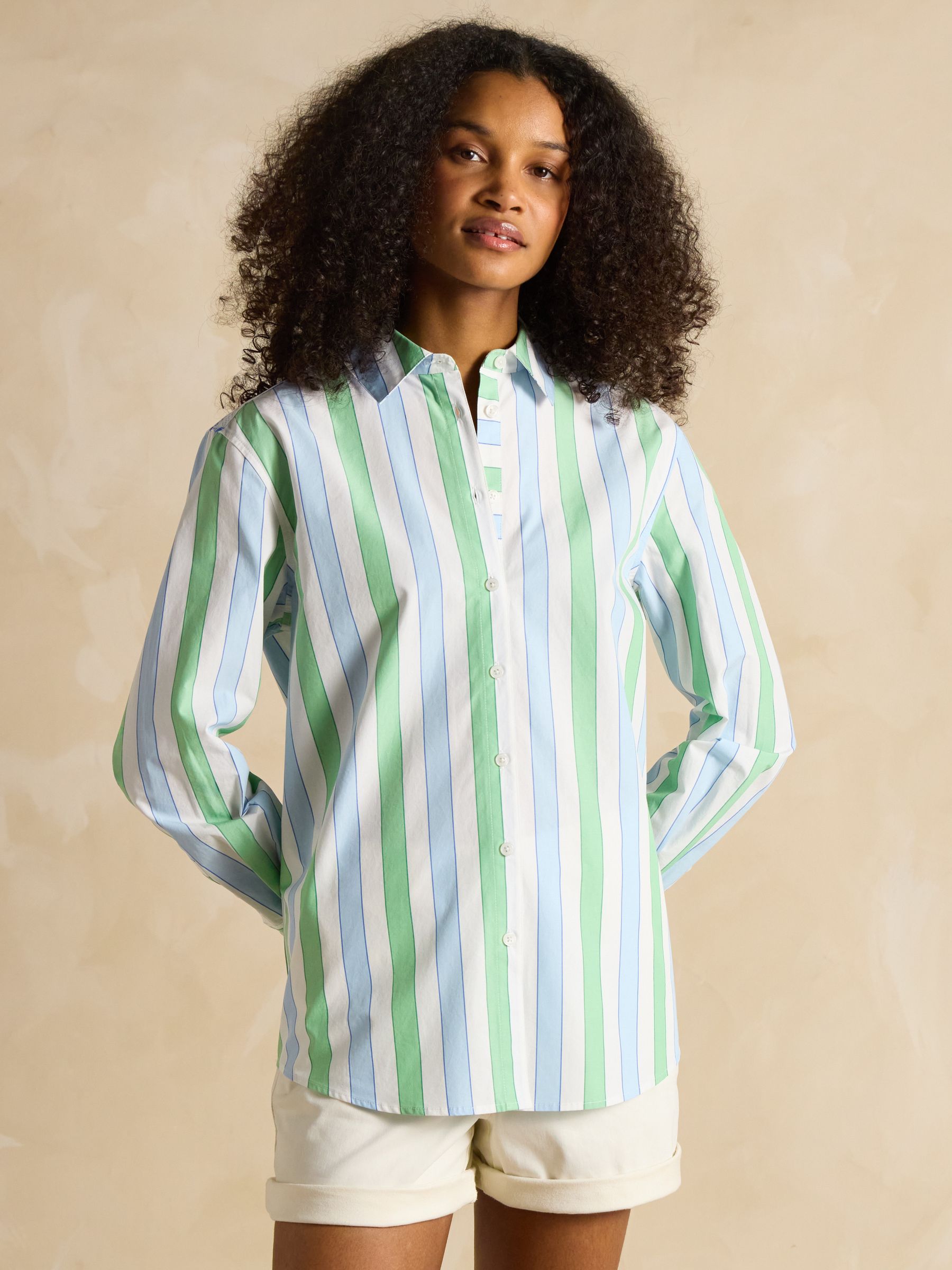 Amilla Blue & Green Stripe Longline Relaxed Fit Shirt - Image 5 of 11