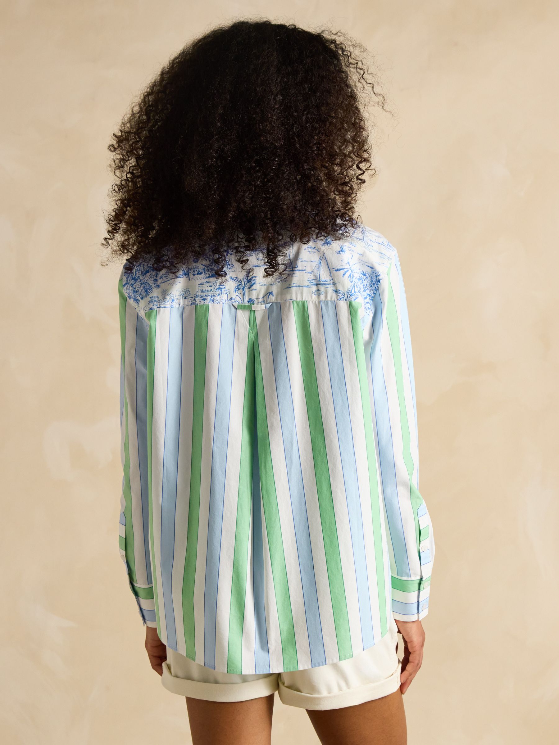Amilla Blue & Green Stripe Longline Relaxed Fit Shirt - Image 6 of 11