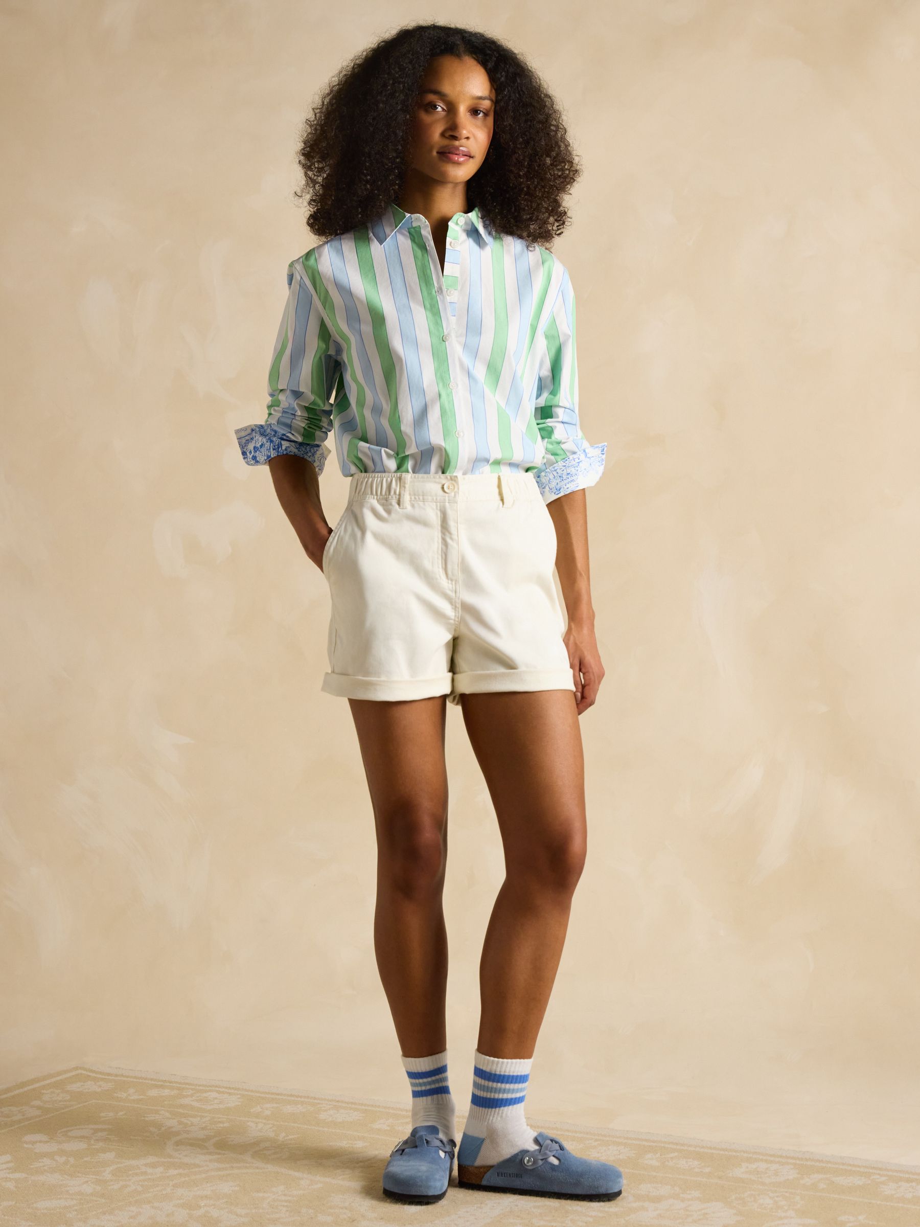 Amilla Blue & Green Stripe Longline Relaxed Fit Shirt - Image 8 of 11