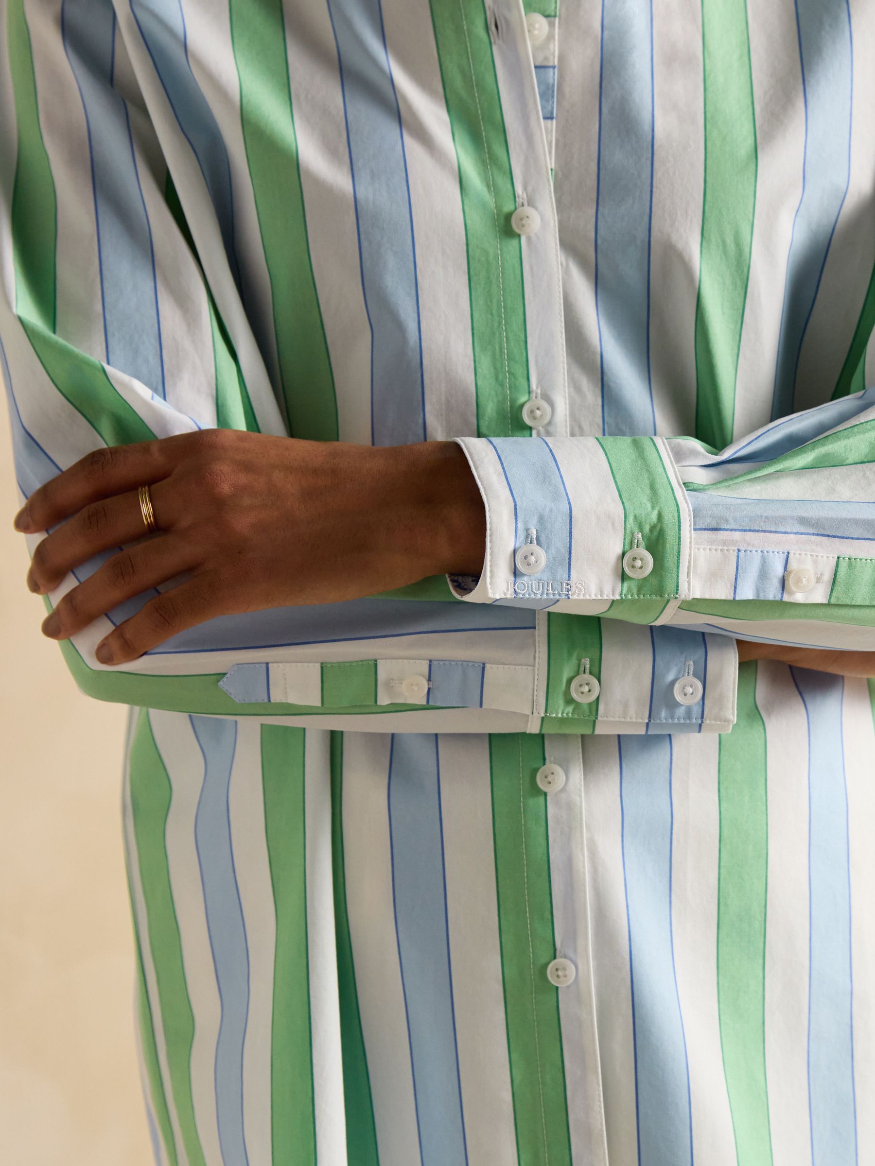 Amilla Blue & Green Stripe Longline Relaxed Fit Shirt - Image 9 of 11