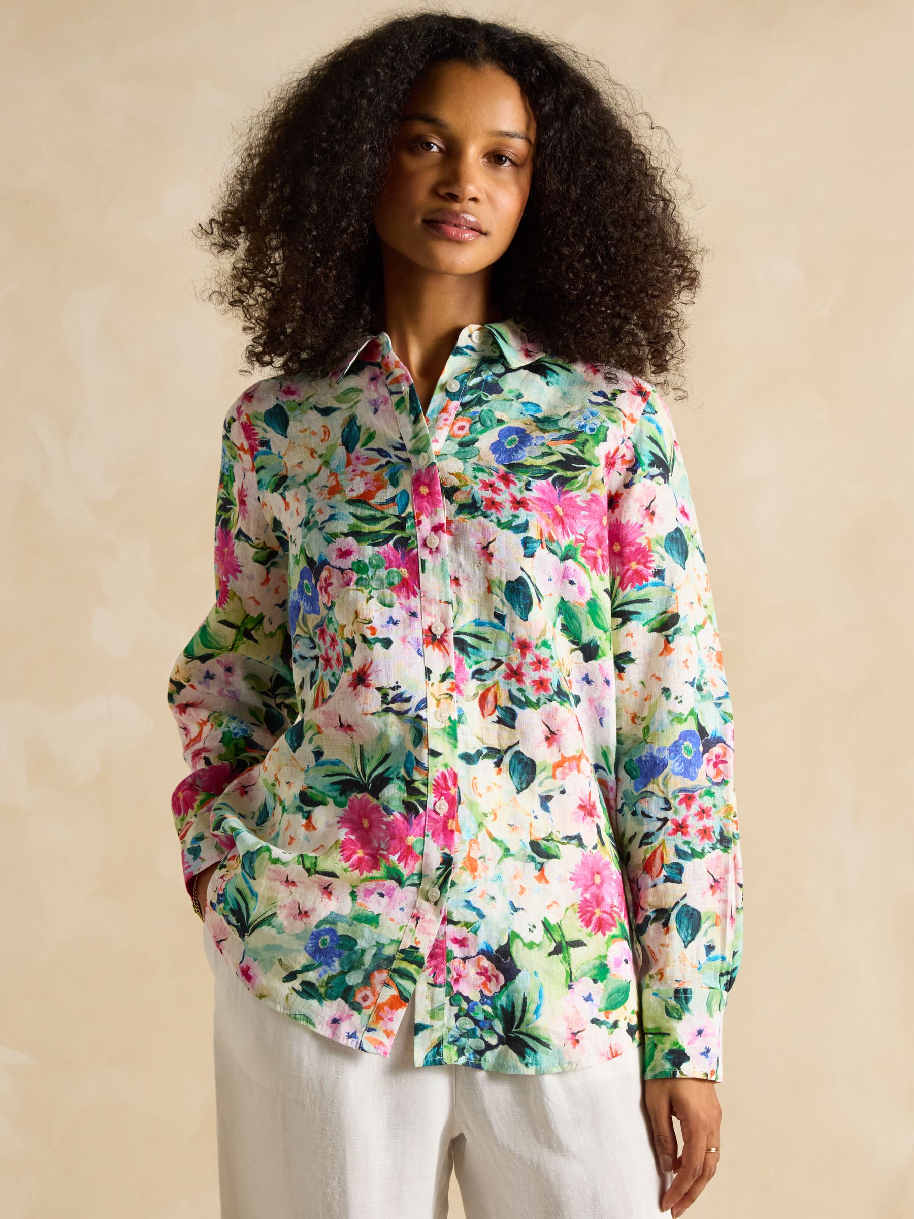 Maeva Multi Floral Relaxed Fit 100% Linen Shirt - Image 1 of 7